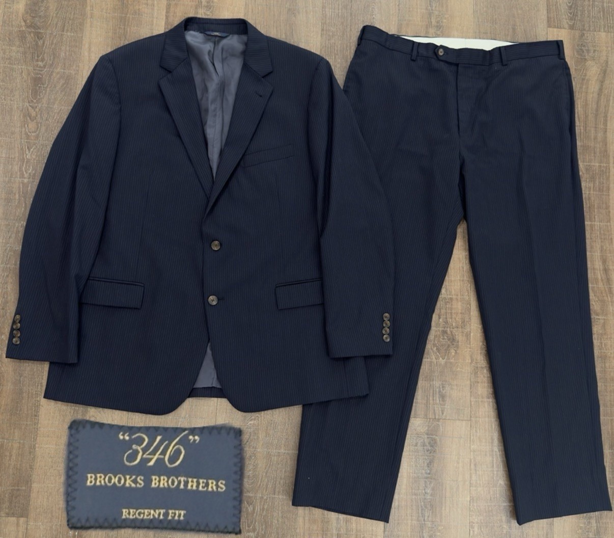 Brooks Brothers Regent Mens Navy Blue Stripe Wool 2PC Suit Size 48L Pants 40X31