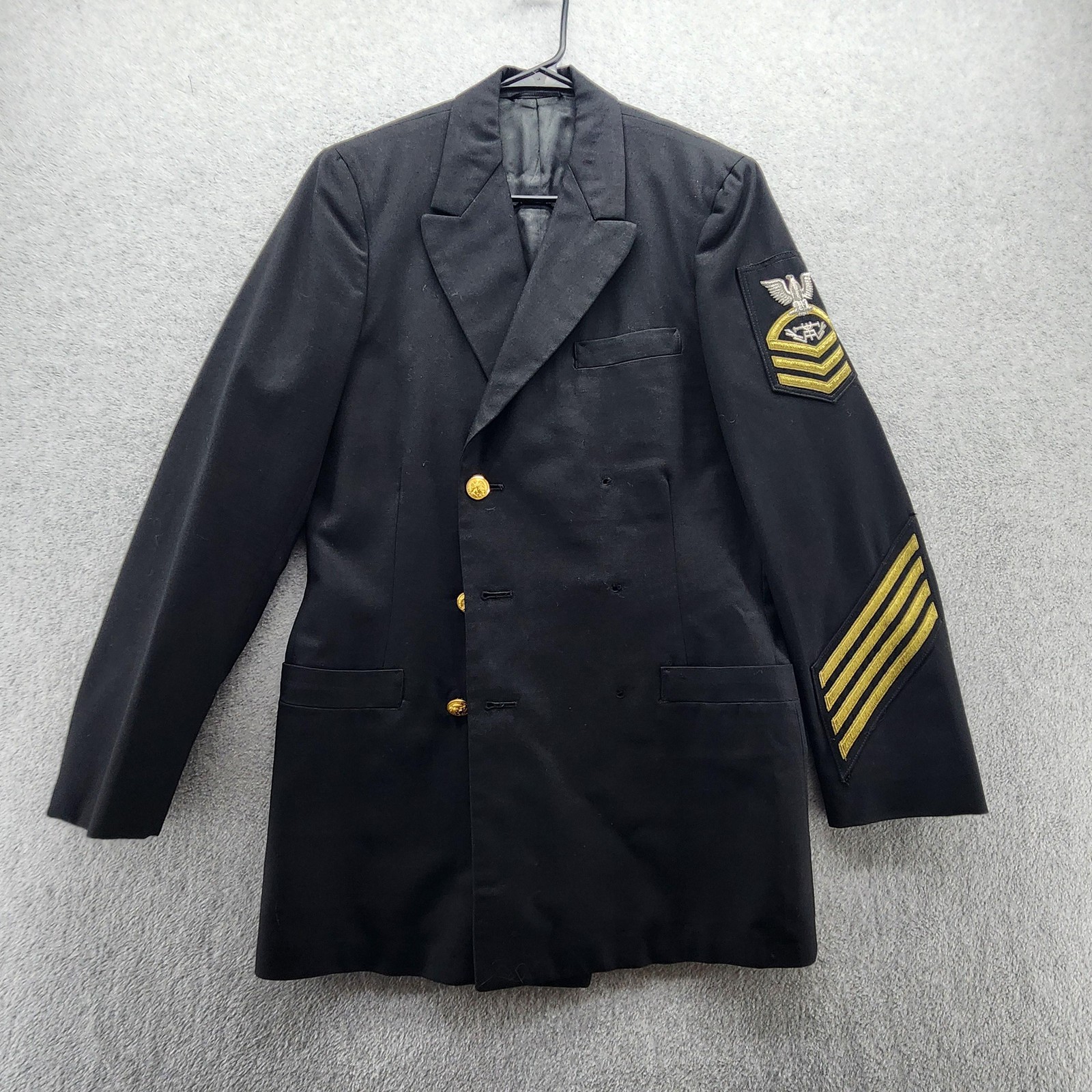 US Navy Dress Jacket Mens Black Gold Buttons Petty Officer Service Stripes