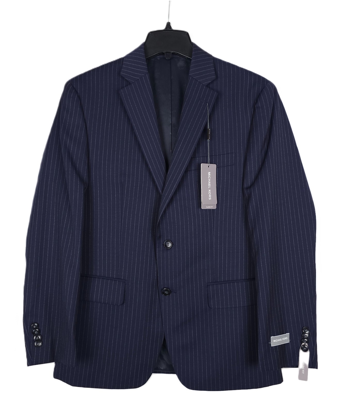 Michael Kors Mens Classic Fit Suit Jacket Blazer 38R Navy Pinstripe Wool NWT