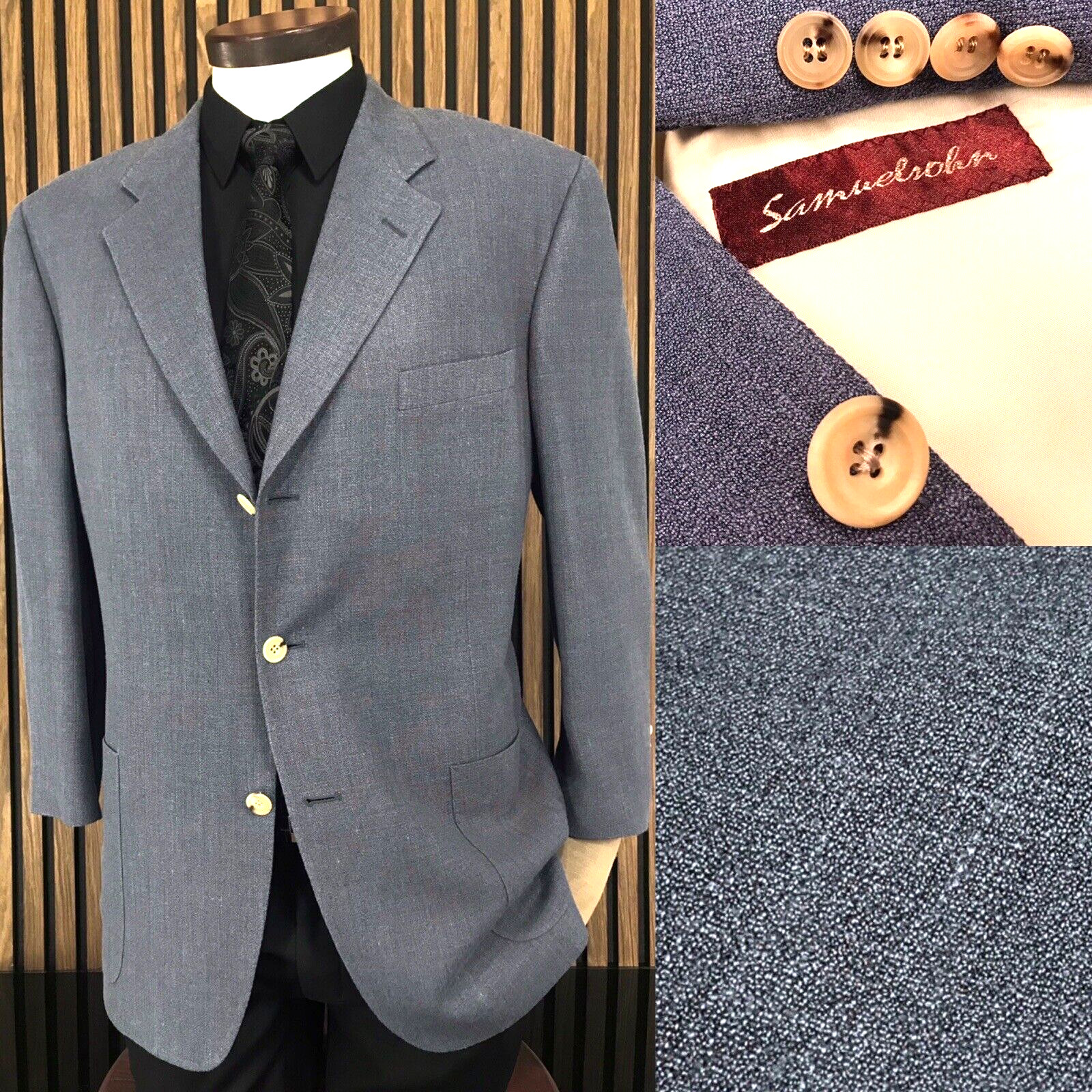 Samuelsohn SILK LINEN WOOL 46R Blue TEXTURED Sport Coat Blazer Jacket 46 R