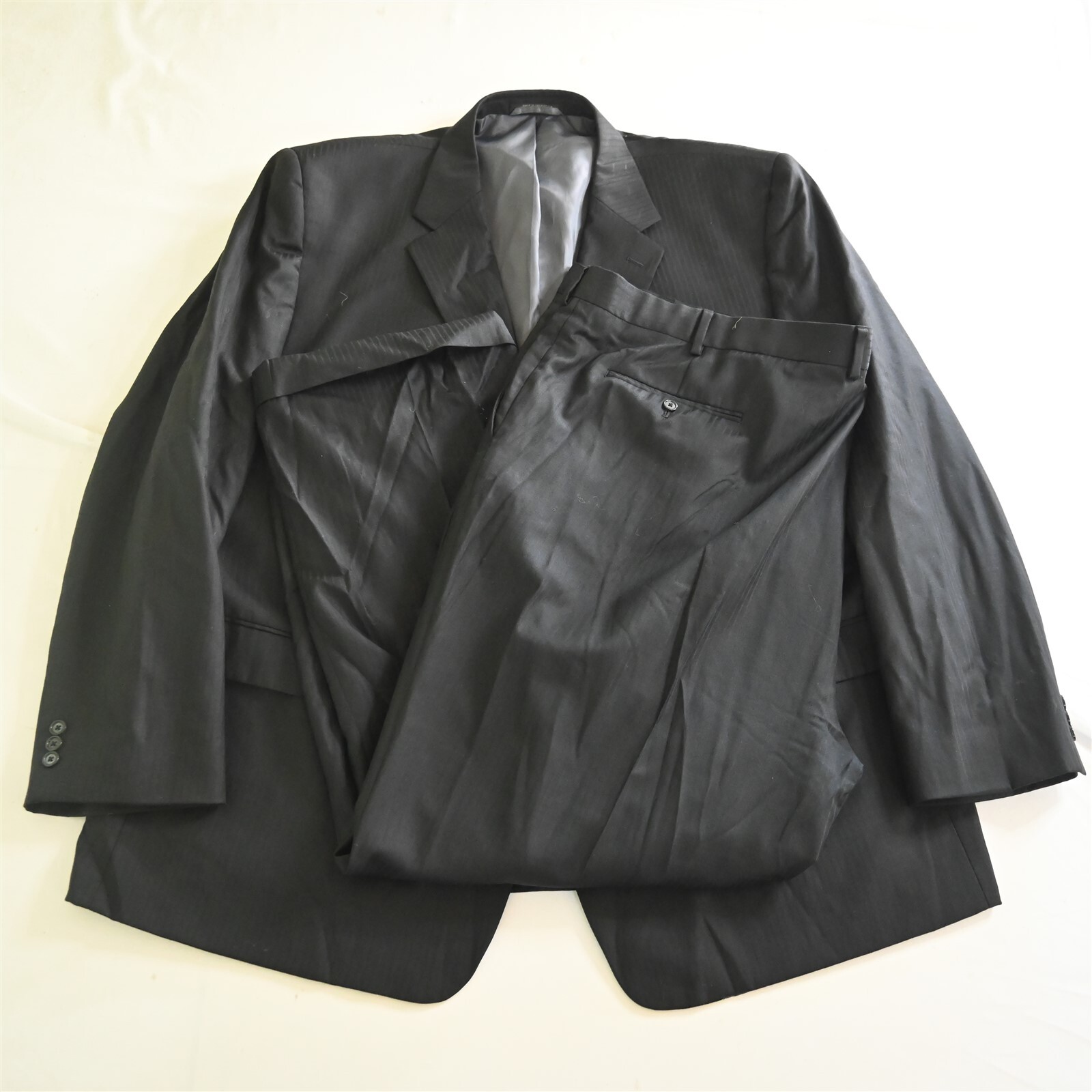 Petrocelli 58L 52×32 Black Stripe 100% Wool Mens Jacket Pants Suit