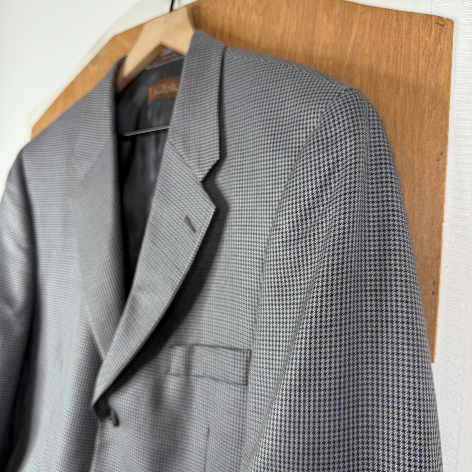 Tasso Elba Blazer Mens 40R Gray Houndstooth 3 Button Lanificio Campore Wool Silk