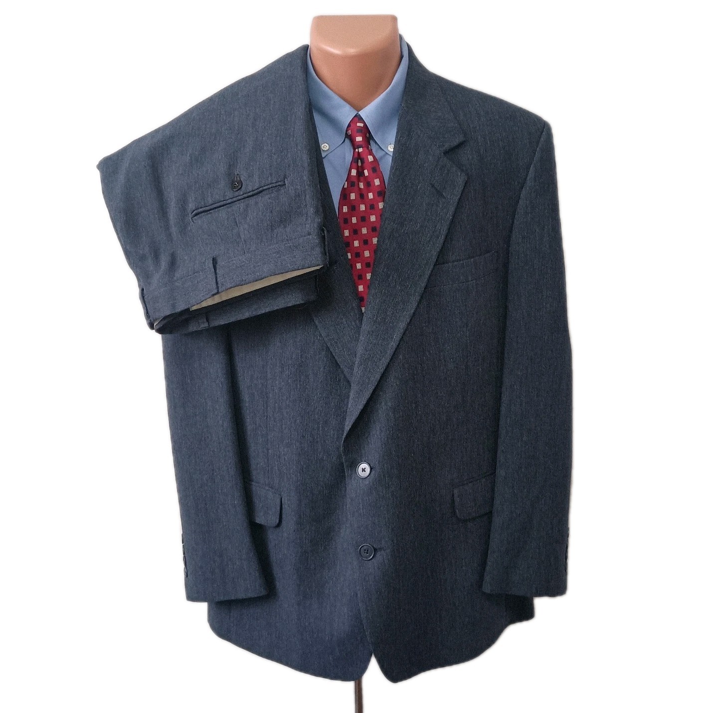 Vintage Orvis 2 Piece Suit Mens 45S Waist 39×29 Blue Herringbone Made In USA