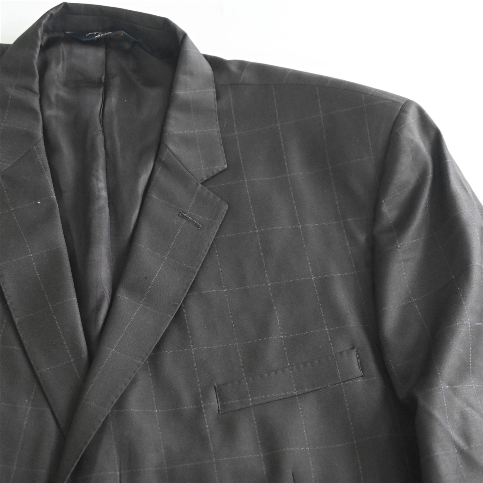Joseph & Feiss 52R 38×29 Brown Windowpane 100% Wool Mens Jacket Pants Suit