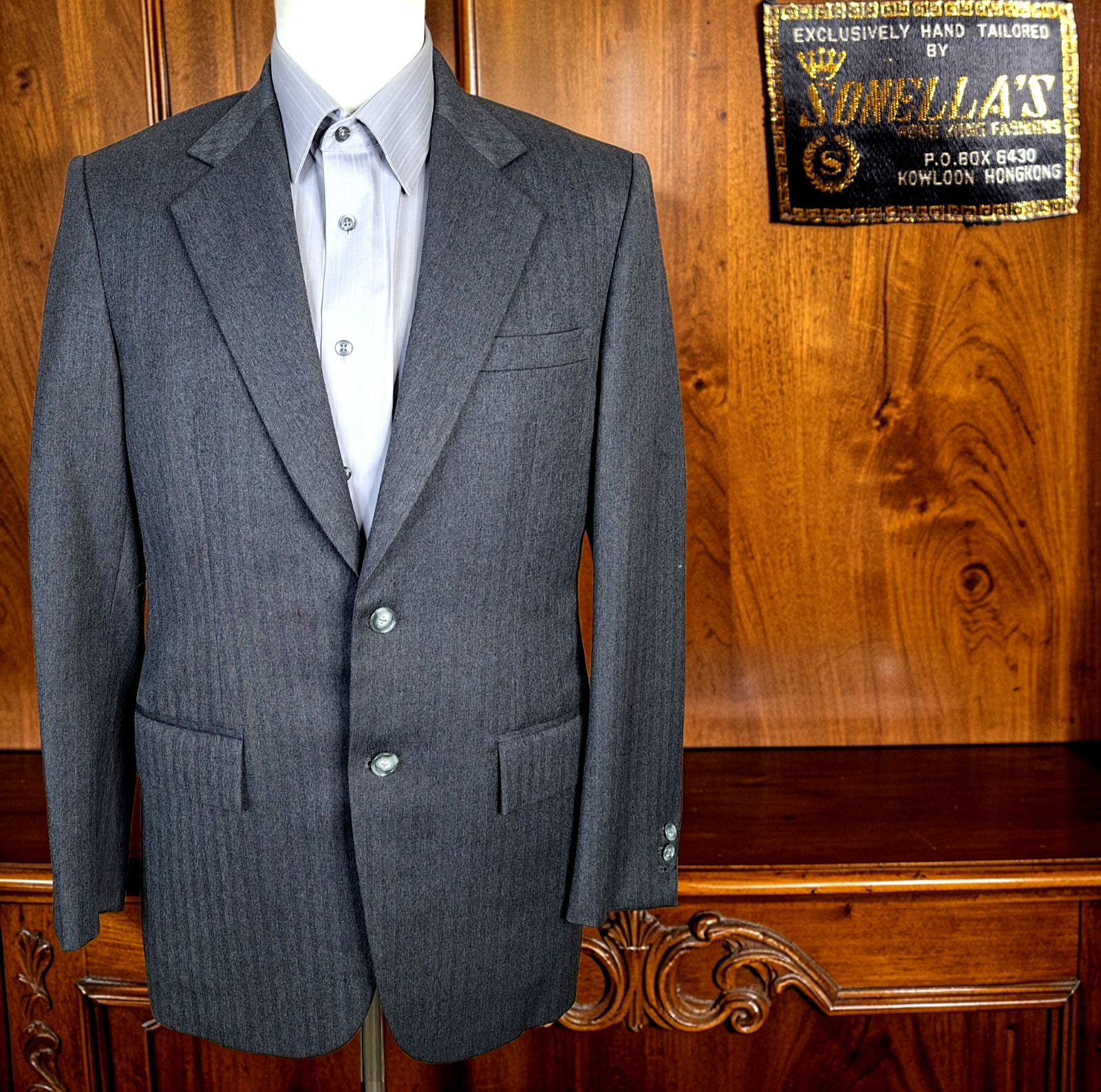 Bespoke Surgeon Cuffs Blazer Jacket Mens 38R Gray Herringbone Single Vented