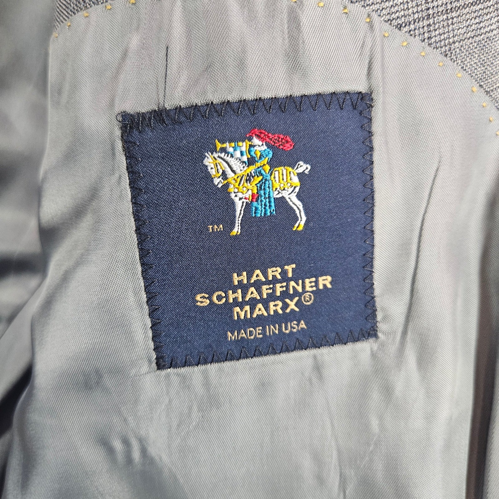 Hart Schaffner Marx Mens 41L 3 Piece Suit Grey Plaid Worsted Wool 35×30 Pants