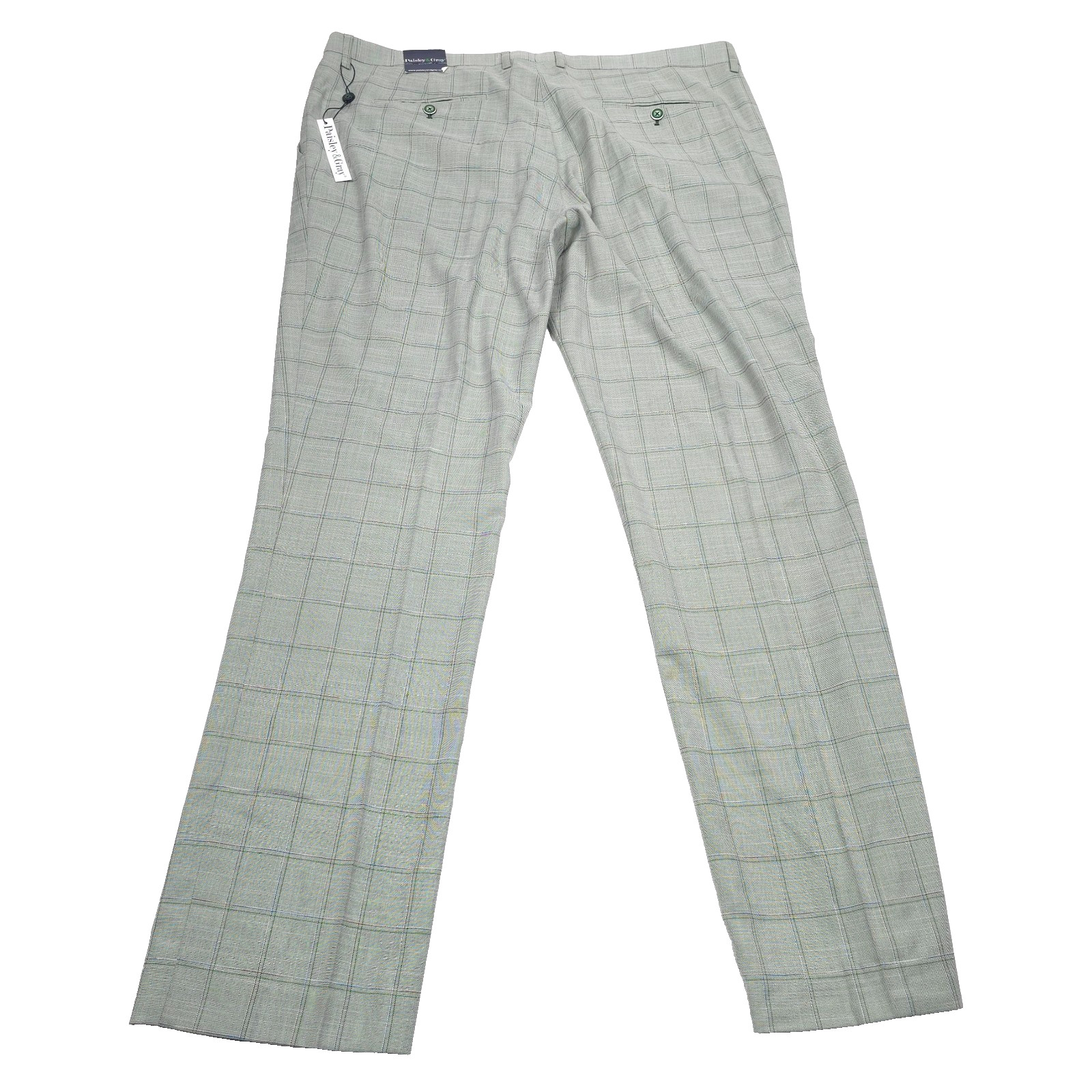 Paisley & Gray Suit Mens 46R X 40 Slim Fit Light Green Plaid 2-Piece NWT