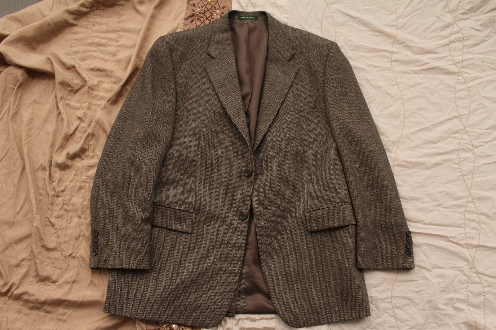 VTG Ralph Lauren Herringbone Blazer Men’s 42R -100% Pure Wool-Canada Made -Brown