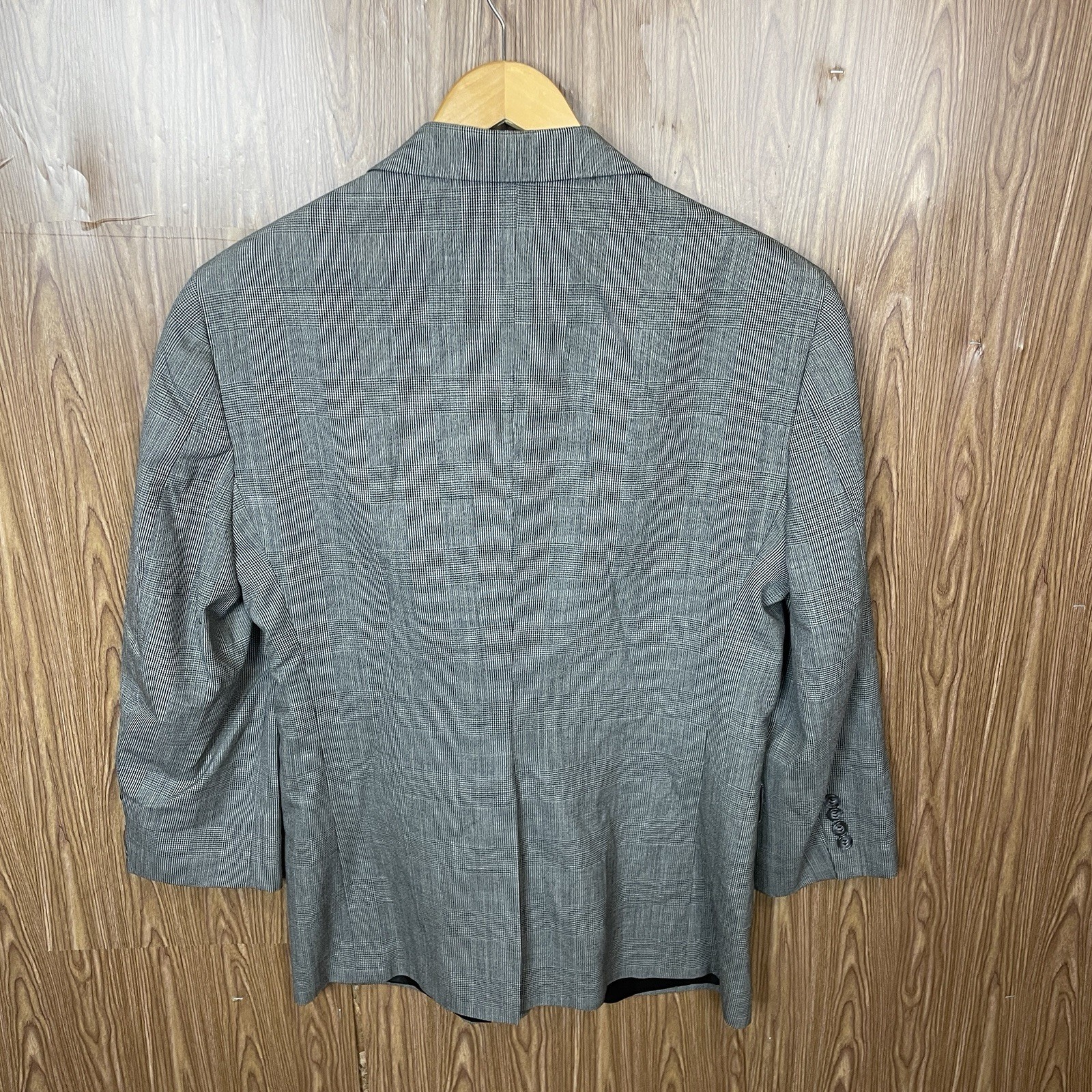 Haggar Sport Coat Mens 42S Gray Brown Plaid Windowpane Pure Wool USA Made