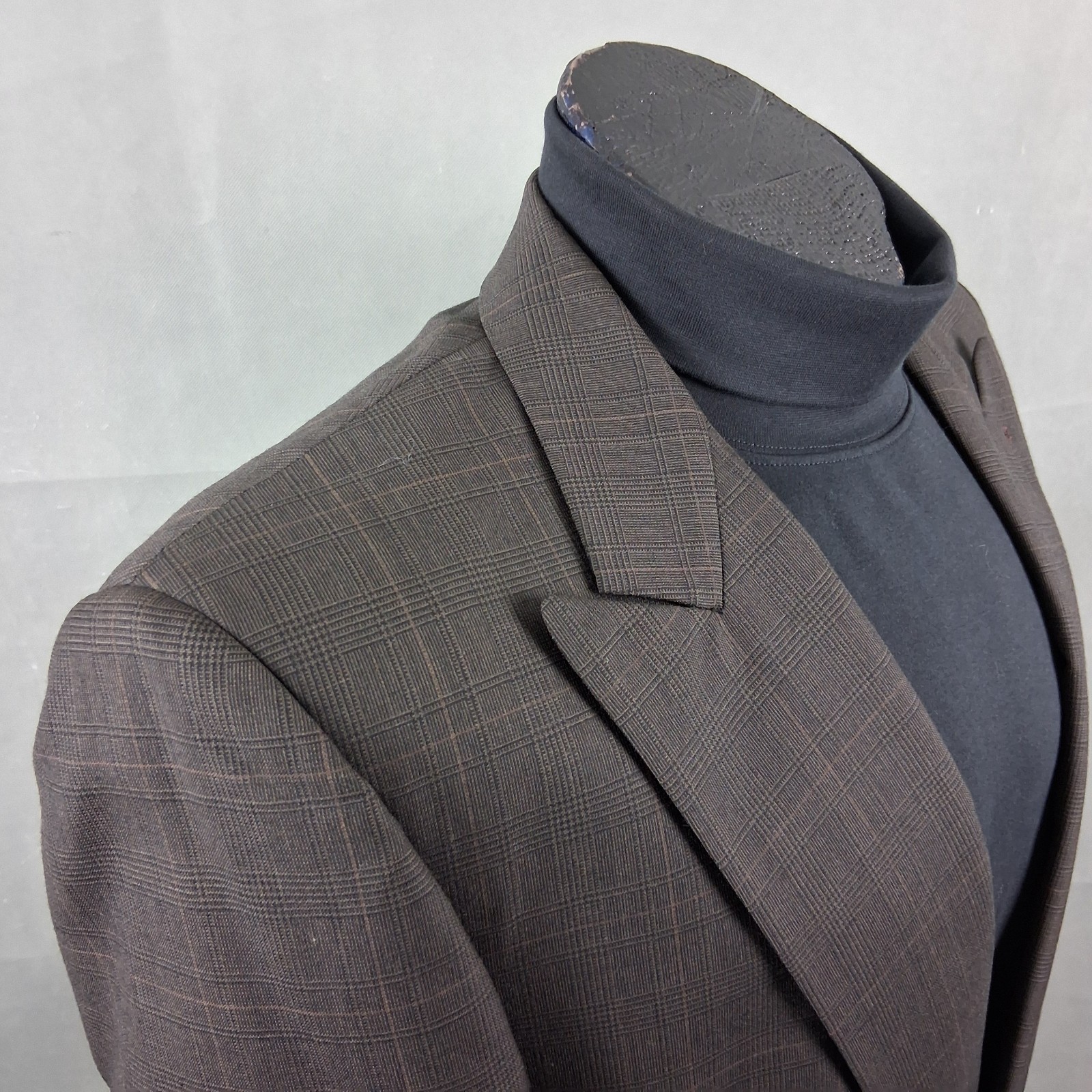 Vintage Ron Chereskin Double-Breasted Suit 42R Mens Brown Wool Check 35×31