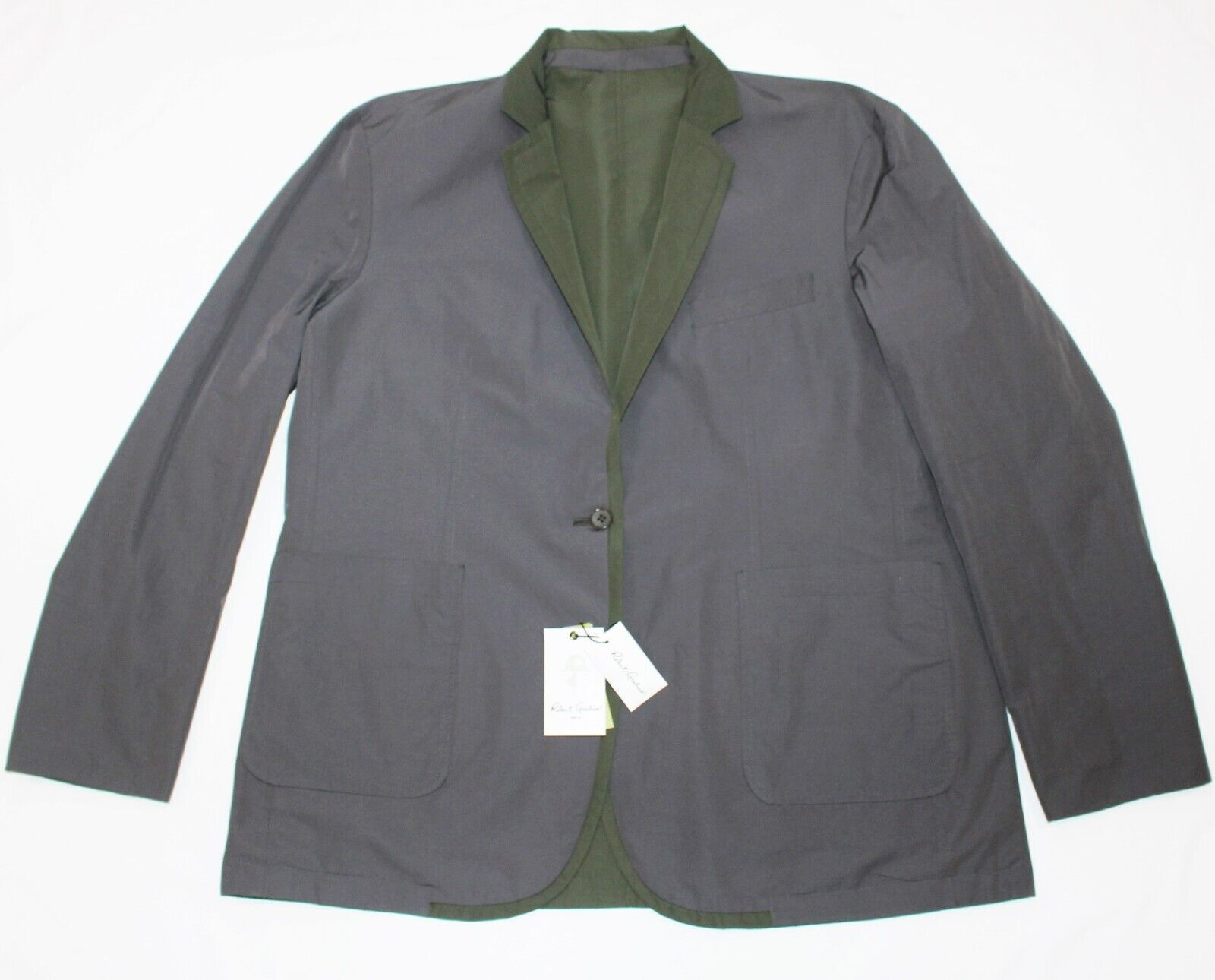 New $498 Robert Graham REVERSIBLE Blazer Sz 44 Reg 44R Debris Green Gray Classic