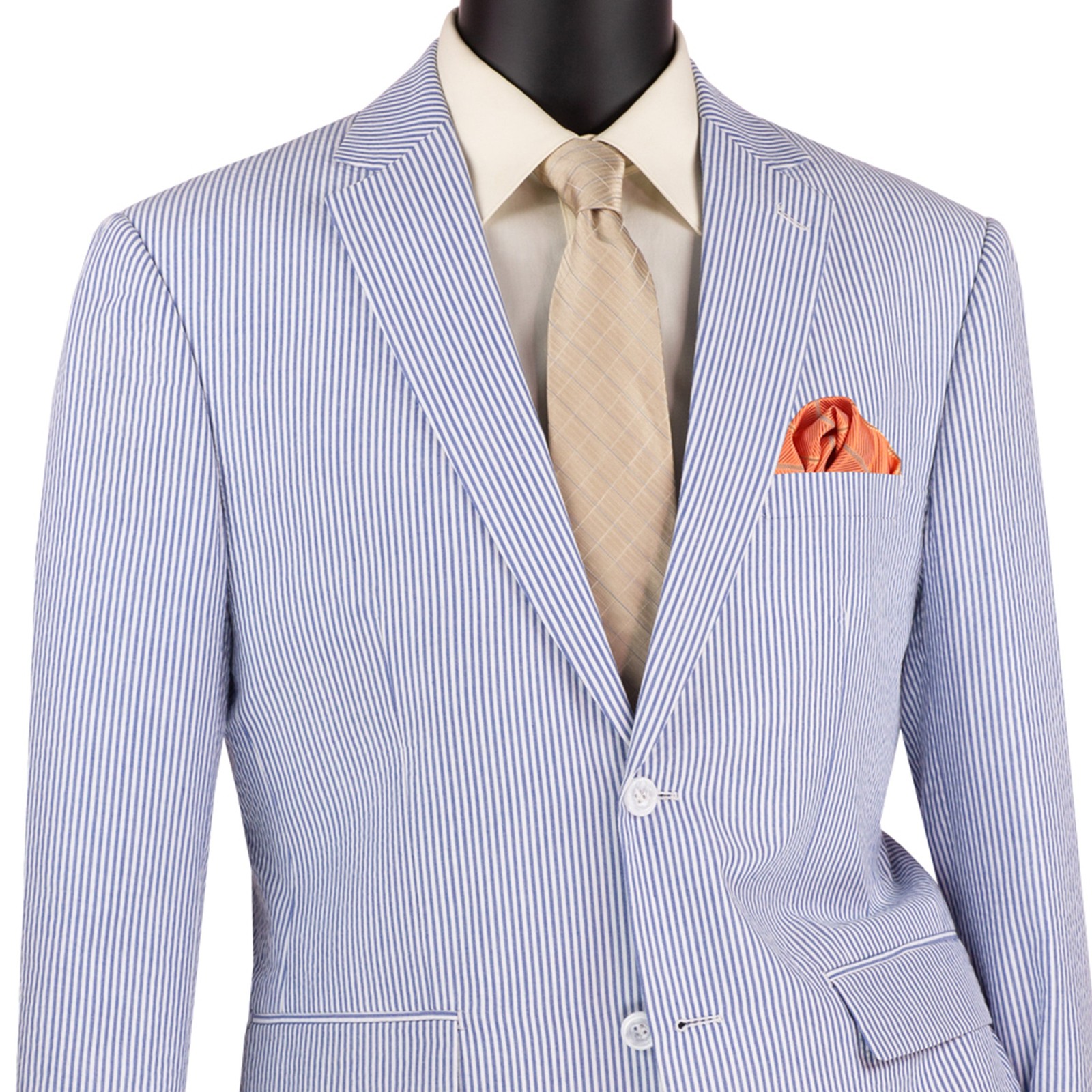 VINCI Men’s Navy Blue Striped Seersucker 2 Button Modern Fit 2 Piece Suit – NEW