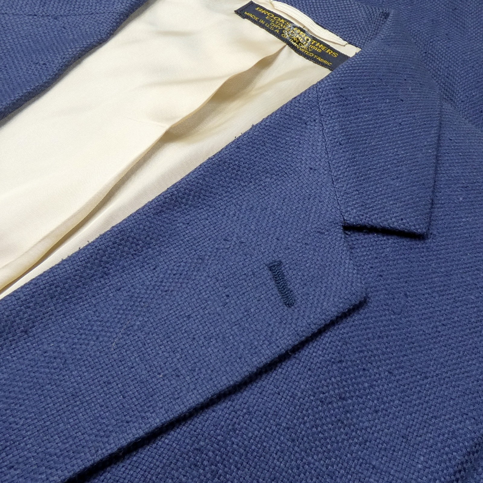 VTG 80s Brooks Bros Ivy Trad Slubby Pure Silk Basketweave Marine Blue Blazer 44L