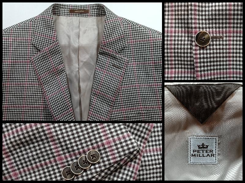 Peter Millar Canada Union Made Wool Silk Linen Blazer Windowpane 42R Sport Coat
