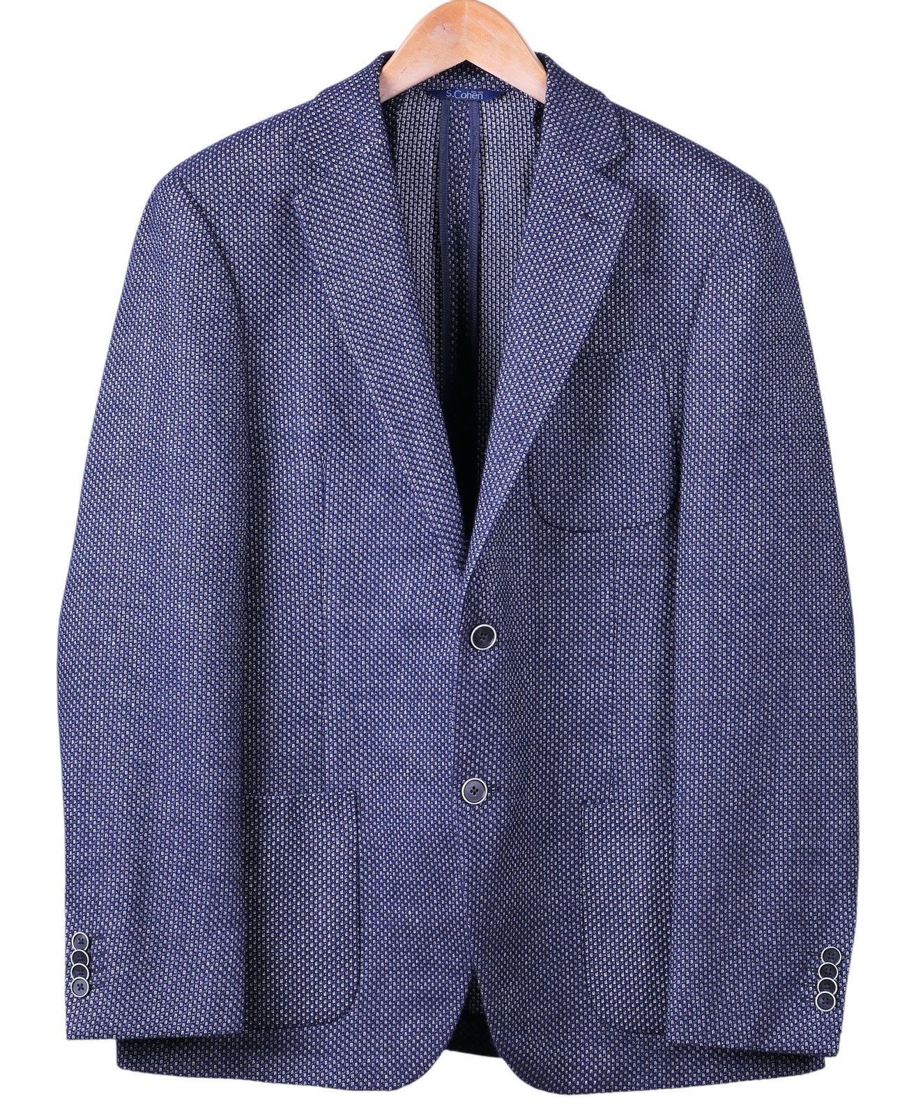 S.Cohen Blue Woven LINEN Wool Patch Pocket Unlined Sport Coat Jacket Blazer 42 R