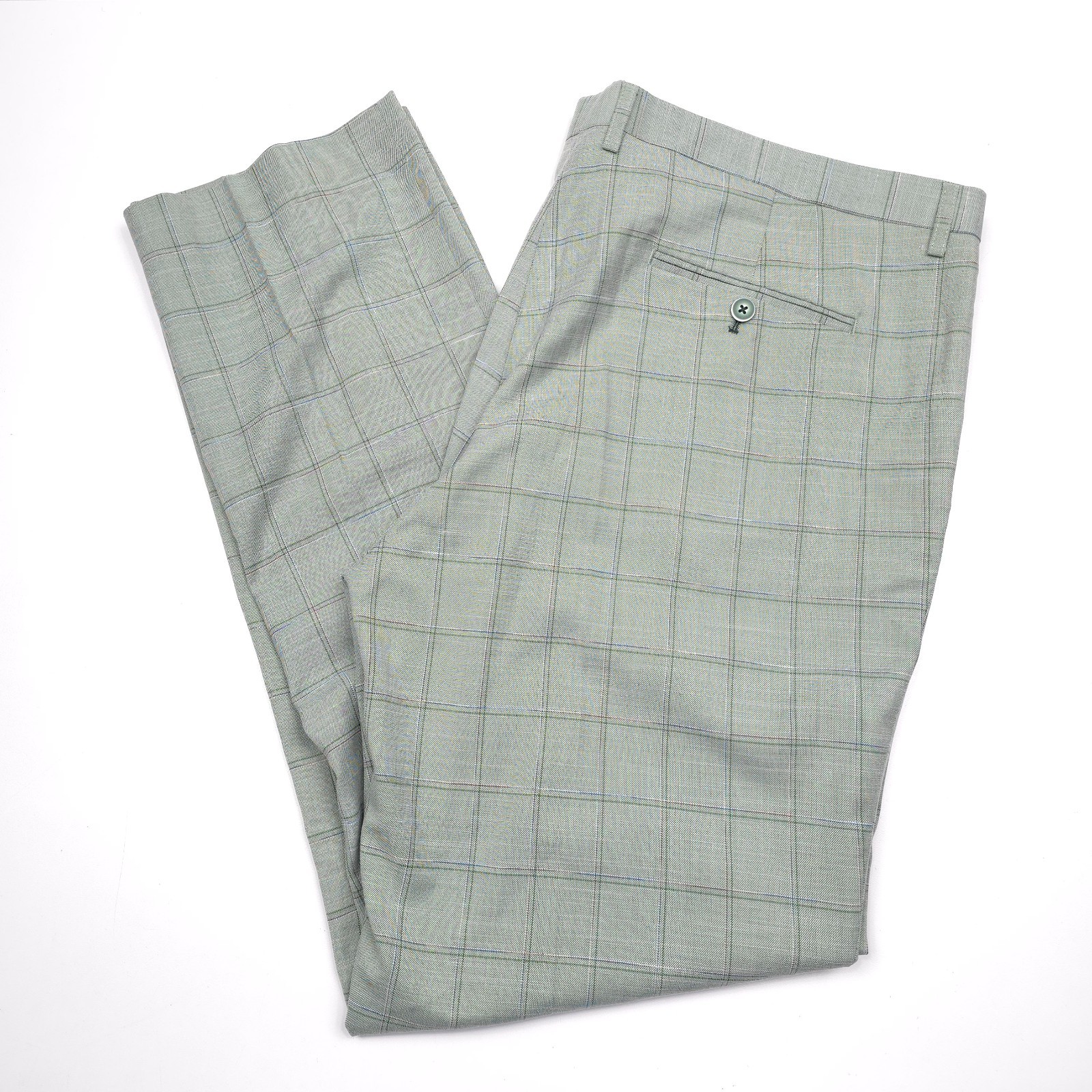 Paisley & Gray Suit Mens 46R X 40 Slim Fit Light Green Plaid 2-Piece NWT