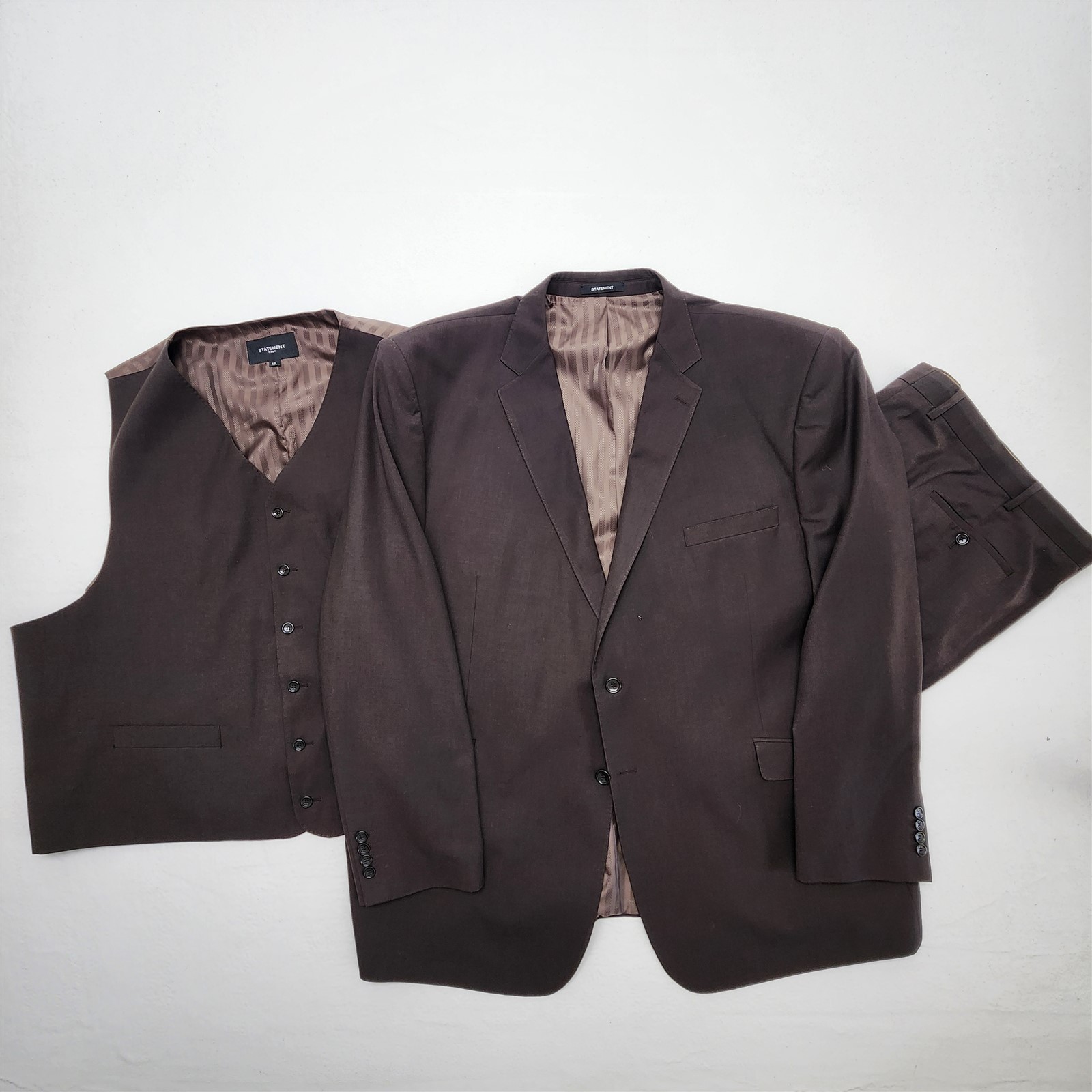 Statement Italy 58L 52×32 Brown Super 150’s Wool 3Pc Vest Mens Jacket Pants Suit