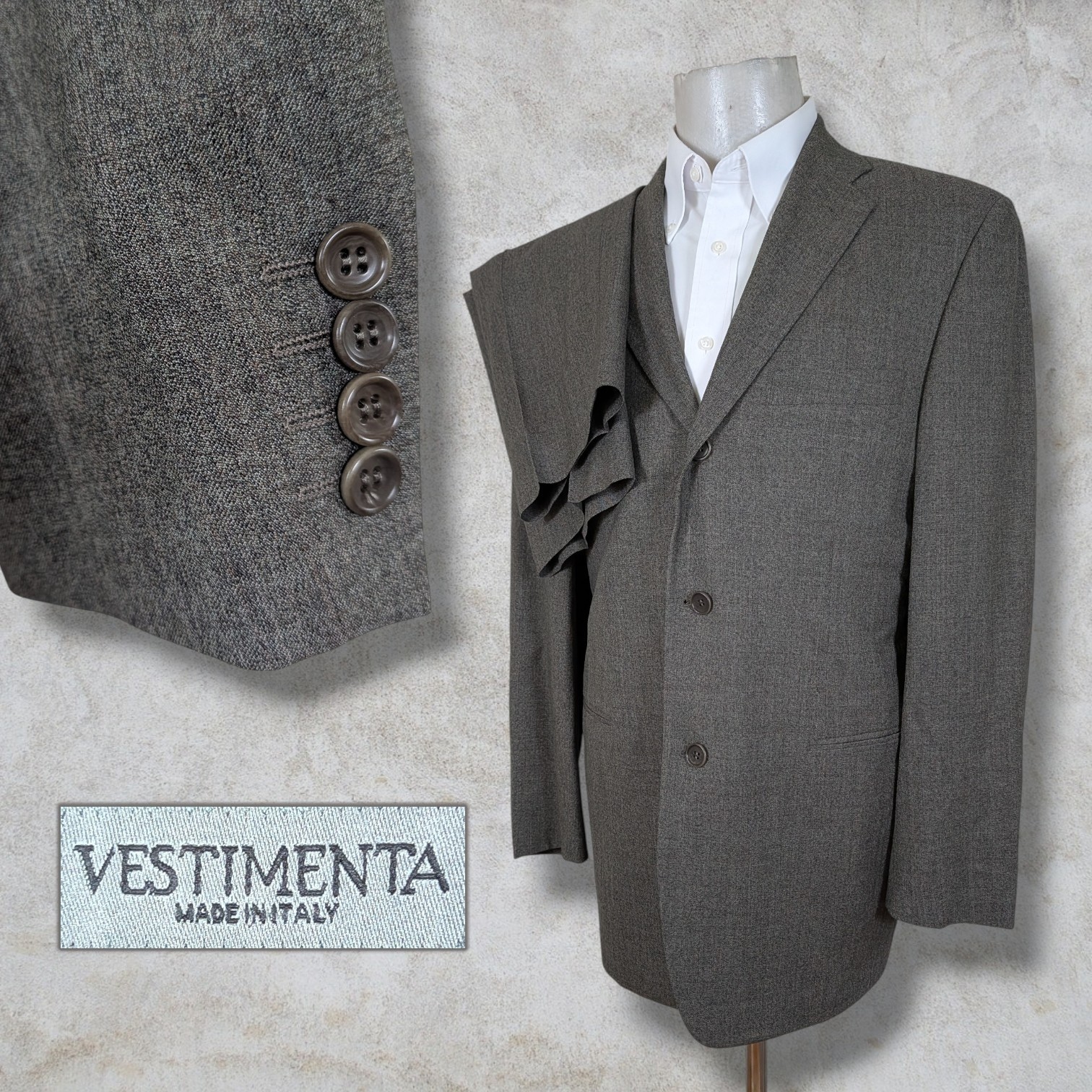 Vestimenta 2 Piece Suit Mens 42R Pants 34×32 Solid Brown Gray Wool