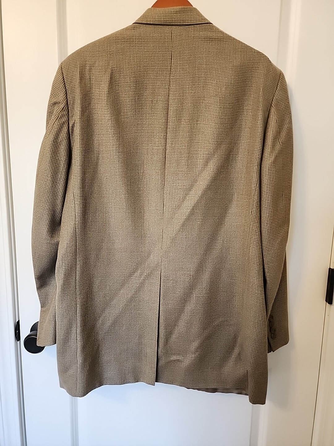 Ralph Lauren Silk Wool Blazer Sport Coat Mens 42L Tan Houndstooth Jacket Career