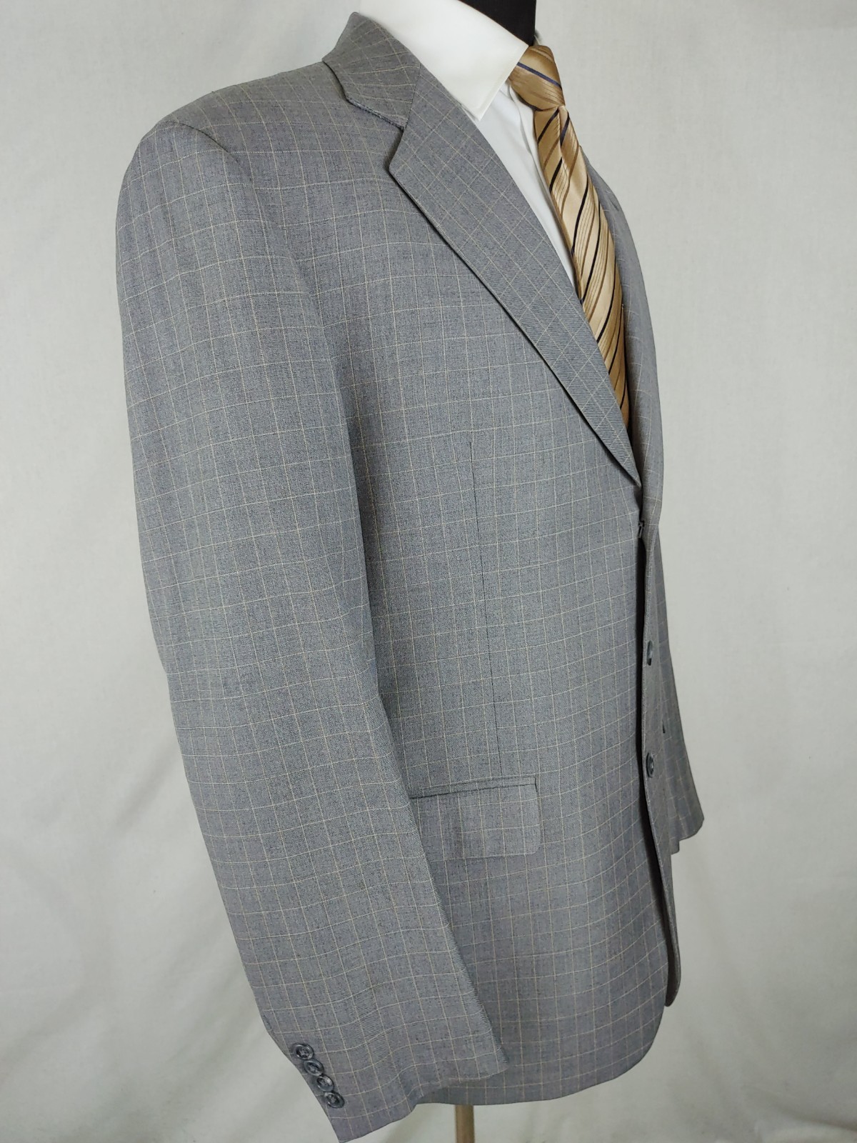 Jordan Ray Custom Mens 44XL Navy Blue Gray Wool Sport Coat Blazer Jacket Check