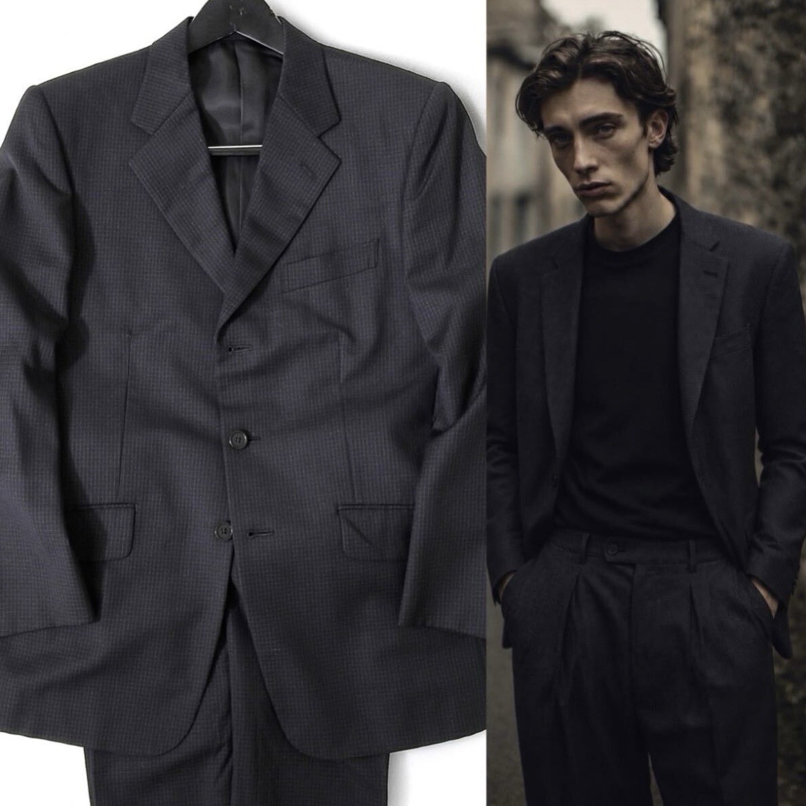 Paul Smith LONDON Tessilstrona Wool Suit M Charcoal Check Vintage Japan