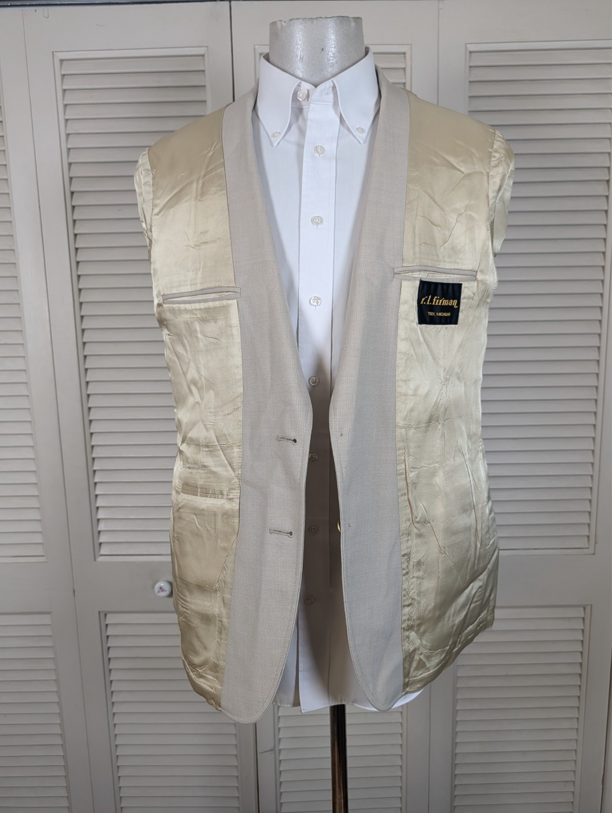 RL Firman VTG Blazer Sport Coat Mens 42R Cotton Linen Ivory Gold Buttons