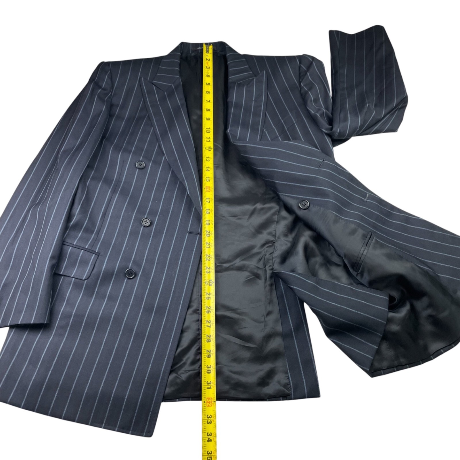 Canali Men’s 100% Wool Double Breasted Suit Navy Stripe • Italy • 42R US | 32×30