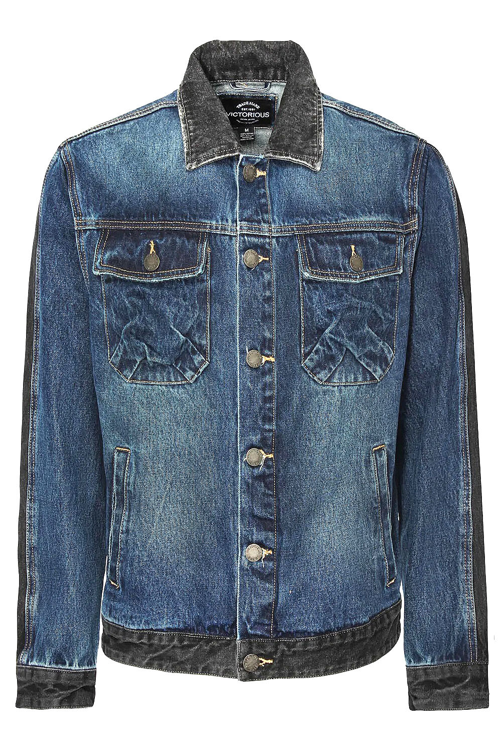 Victorious Men’s Casual Two Tone Mix Panels Design Trucker Denim Jacket DK236
