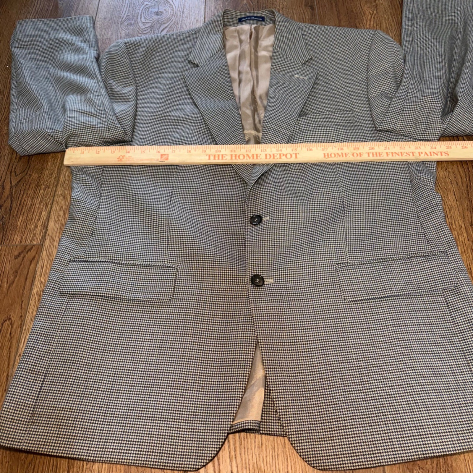 Lauren Ralph Lauren Mens 44R 100% Wool Houndstooth Blazer Sport Coat Tan Blue