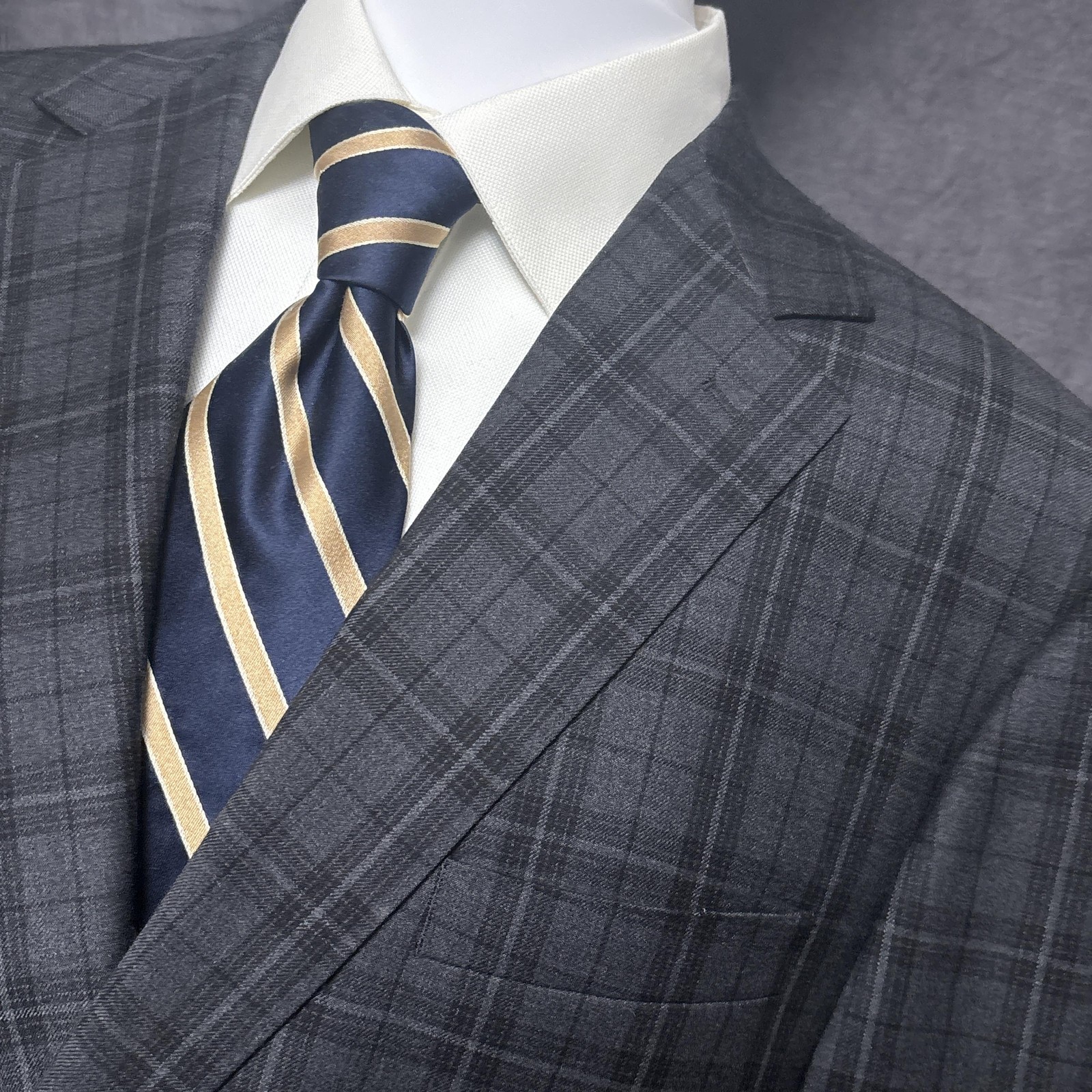 Mattarazi Uomo Sport Coat Mens 46L Gray Plaid 150s Australian Wool Blazer 46XL