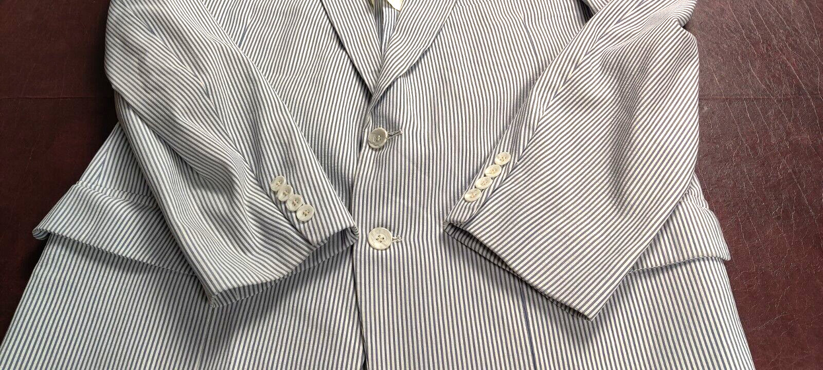 VINTAGE BLAZER MEN 44 BLUE STRIPE BANCROFT ACADEMIA PREPPY RETRO CLASSIC READ