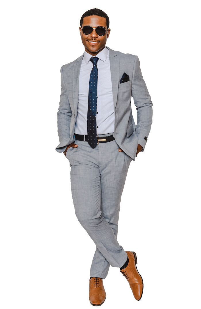 Slim Fit 2 Button Mens Suit Silver Windowpane Plaid Notch Lapel 16308 AZARMAN