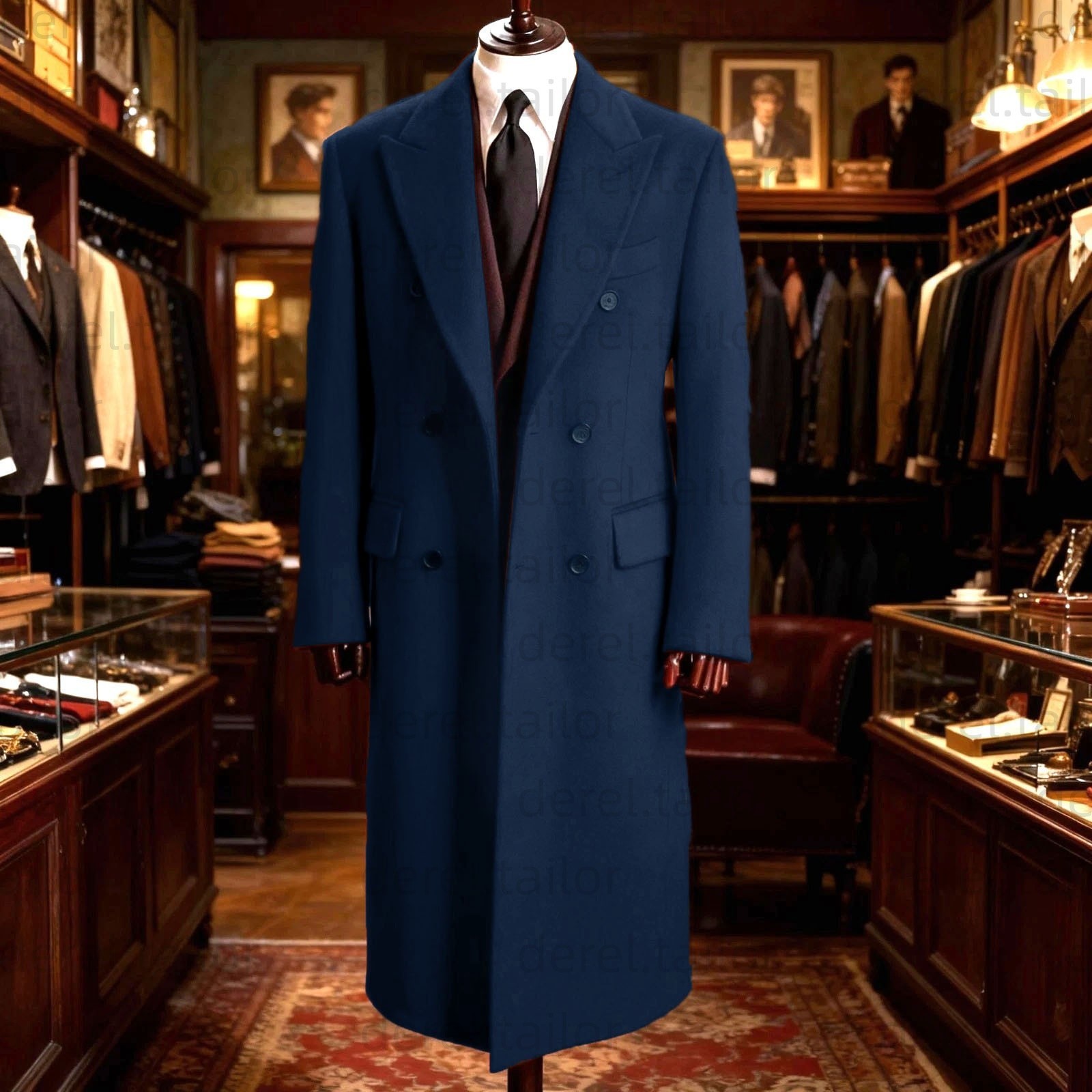 Cashmere Men Long Overcoat Wool Coat Double Breasted Winter Business Outwear