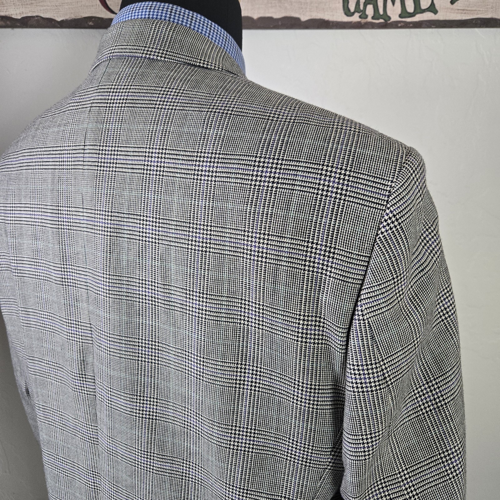 Ralph Lauren Plaid Blazer Men 44L Suit Jacket Windowpane Checked Silk Wool