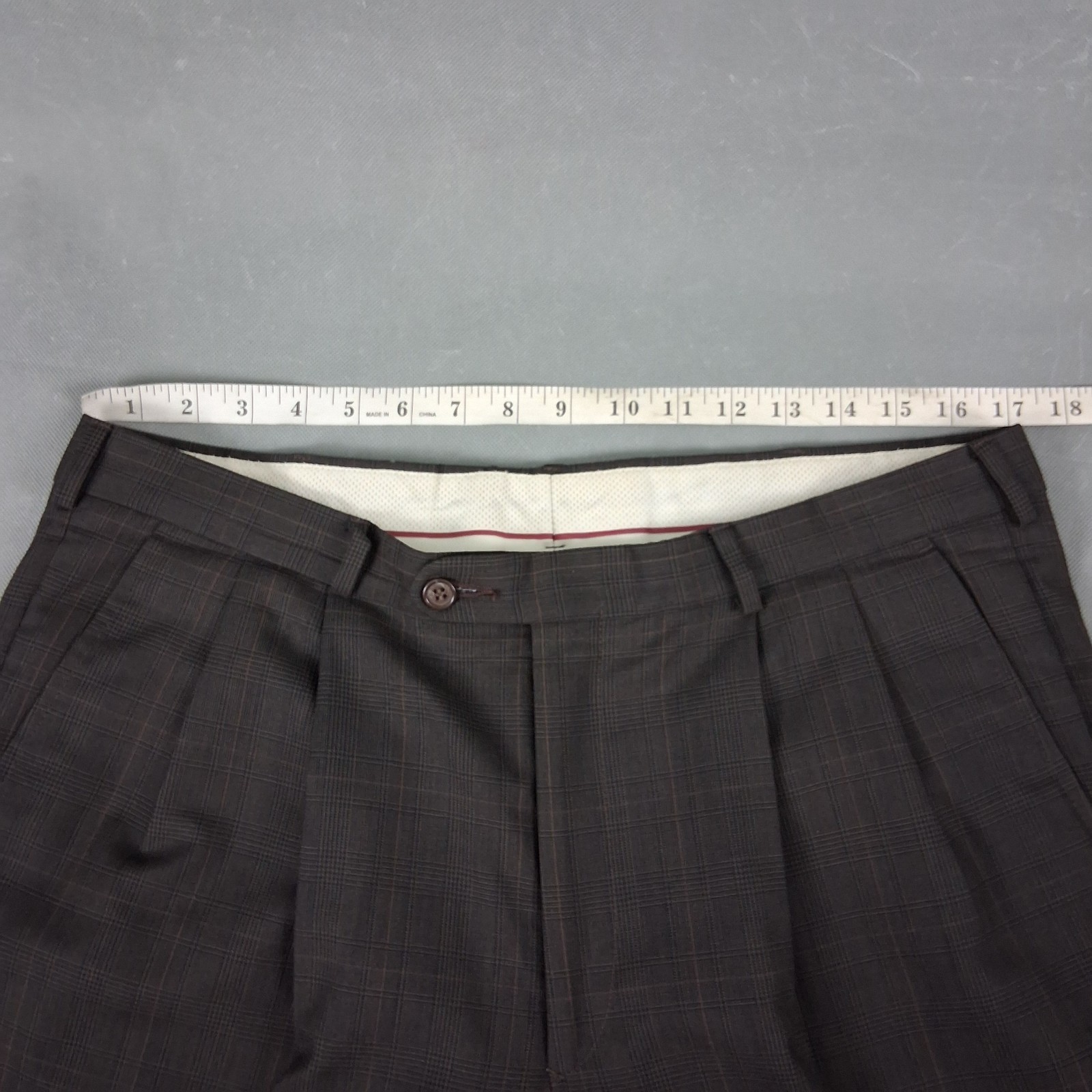 Vintage Ron Chereskin Double-Breasted Suit 42R Mens Brown Wool Check 35×31
