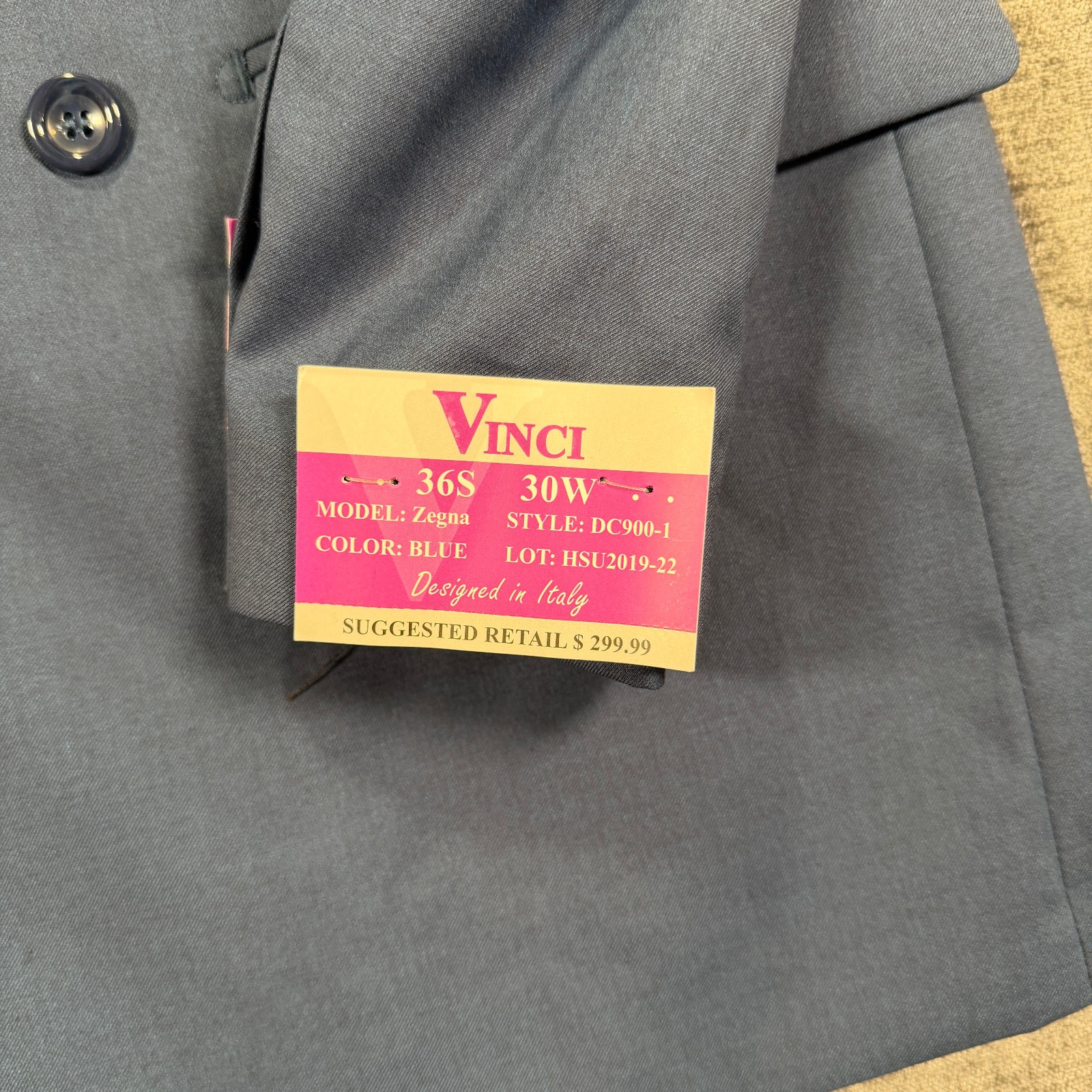 Vinci Super 150s Double Breasted Suit Jacket Blue 36S Zegna Fabric NWT