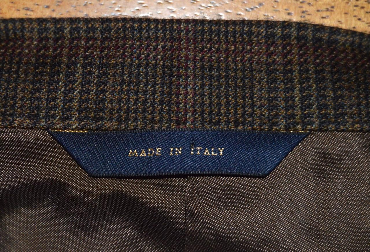 *Italy* Brooks Brothers 44R brown glen plaid red check lambswool sport coat p1j5