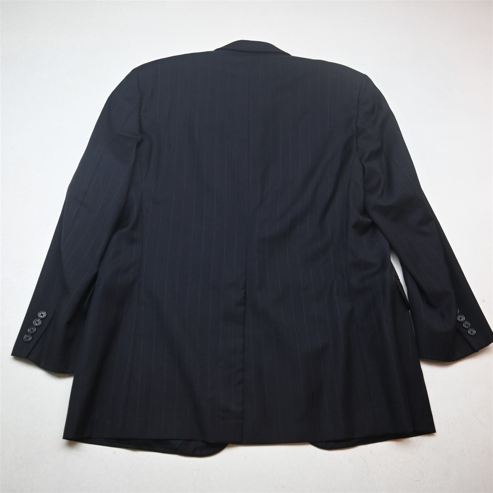 Vtg USA Made H Freeman 44R 38×30 Navy Blue Chalk Striped Wool Mens Suit