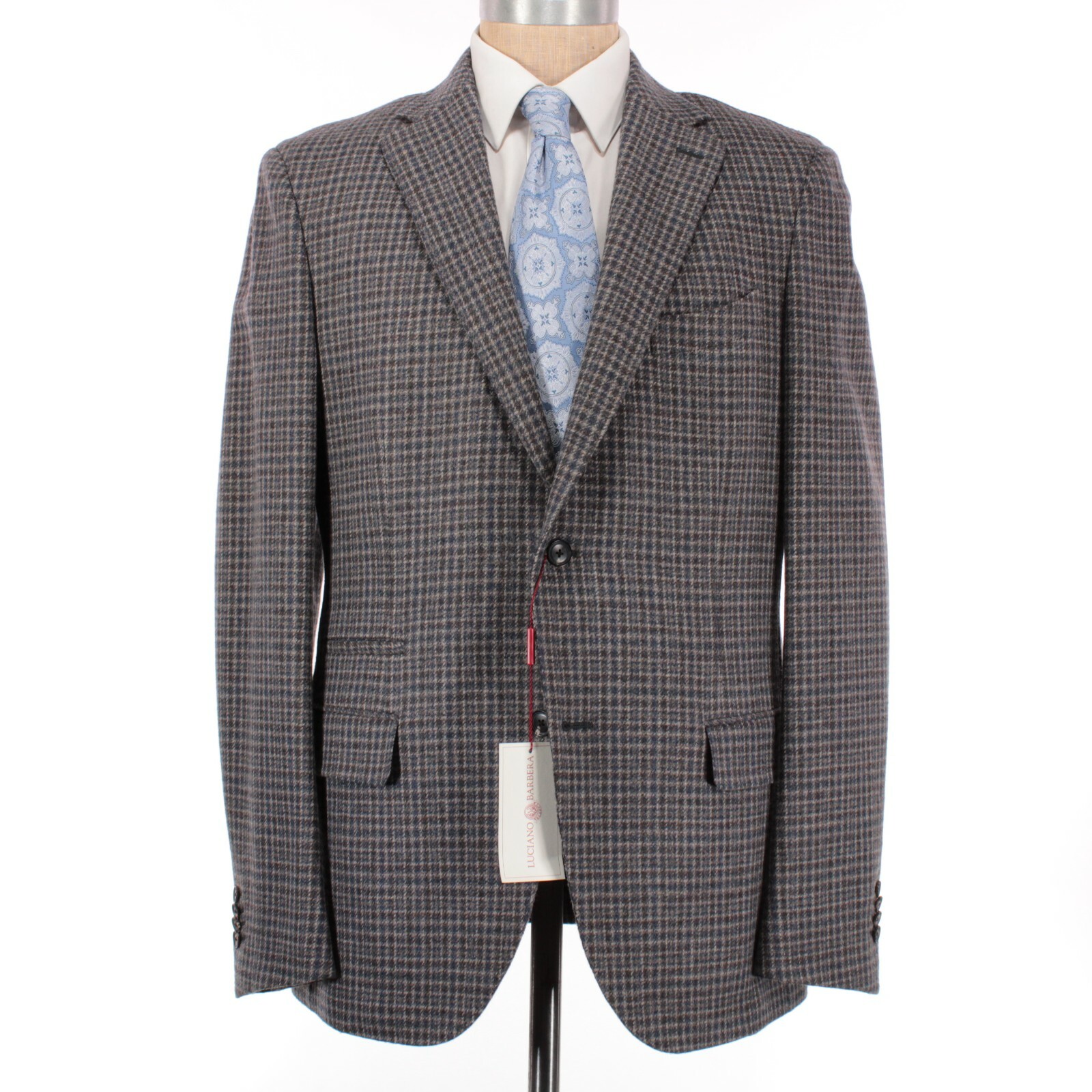 Luciano Barbera NWT 100% Wool Sport Coat Size 54R US 44 Browns/Blue/Gray Check