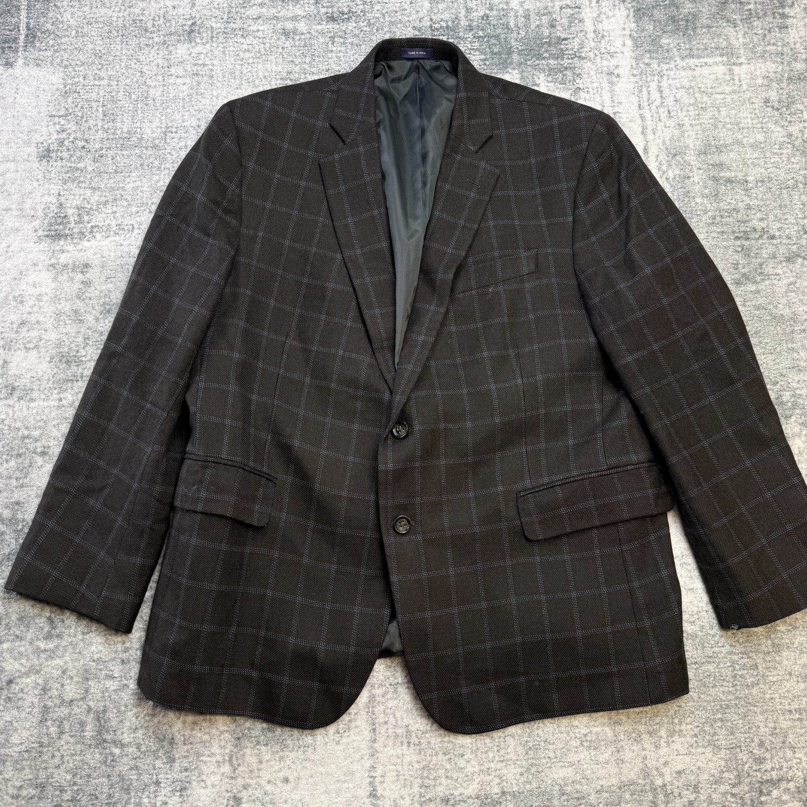 Stafford Sport Coat Mens 46S Brown Windowpane Merino Wool Blazer Jacket Academia