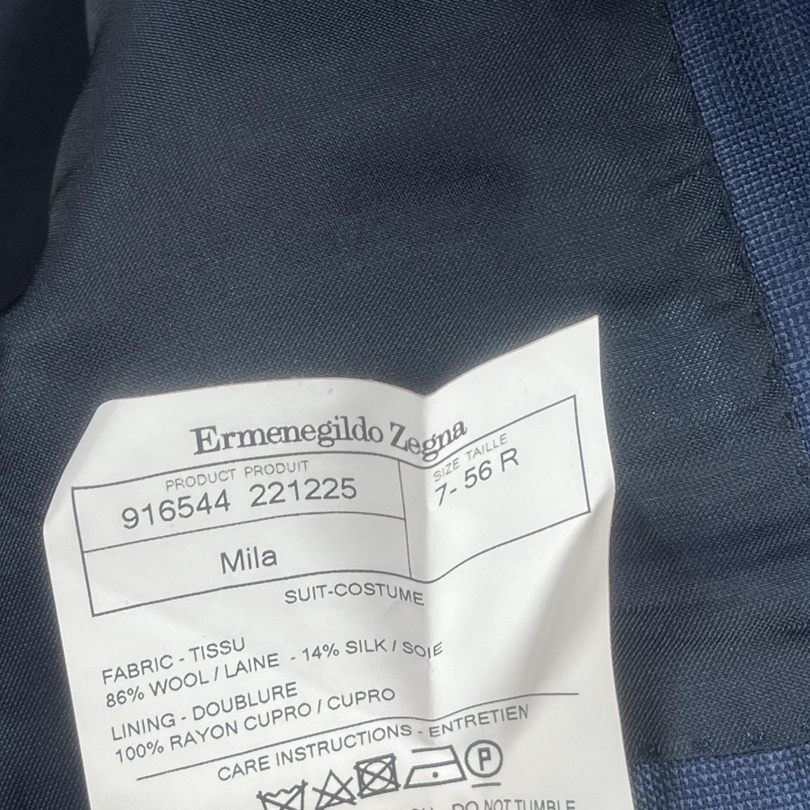 Ermenegildo Zegna Blazer Mens IT 56R Blue Check Wool Silk Suit Jacket Italy