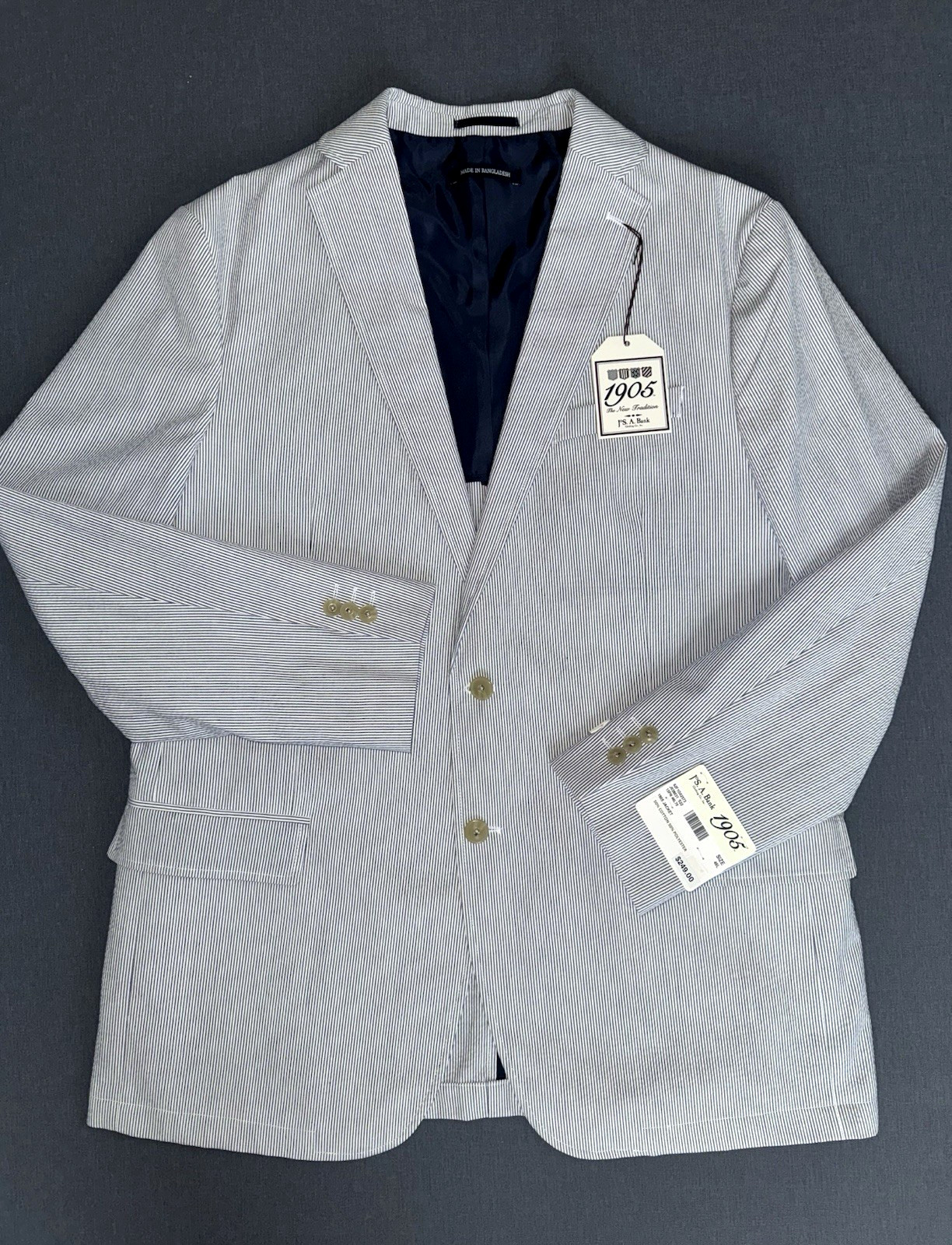Jos. A. Bank 1905 Seersucker Blazer Jacket Men’s 46 Long BLUE Striped NWT $249