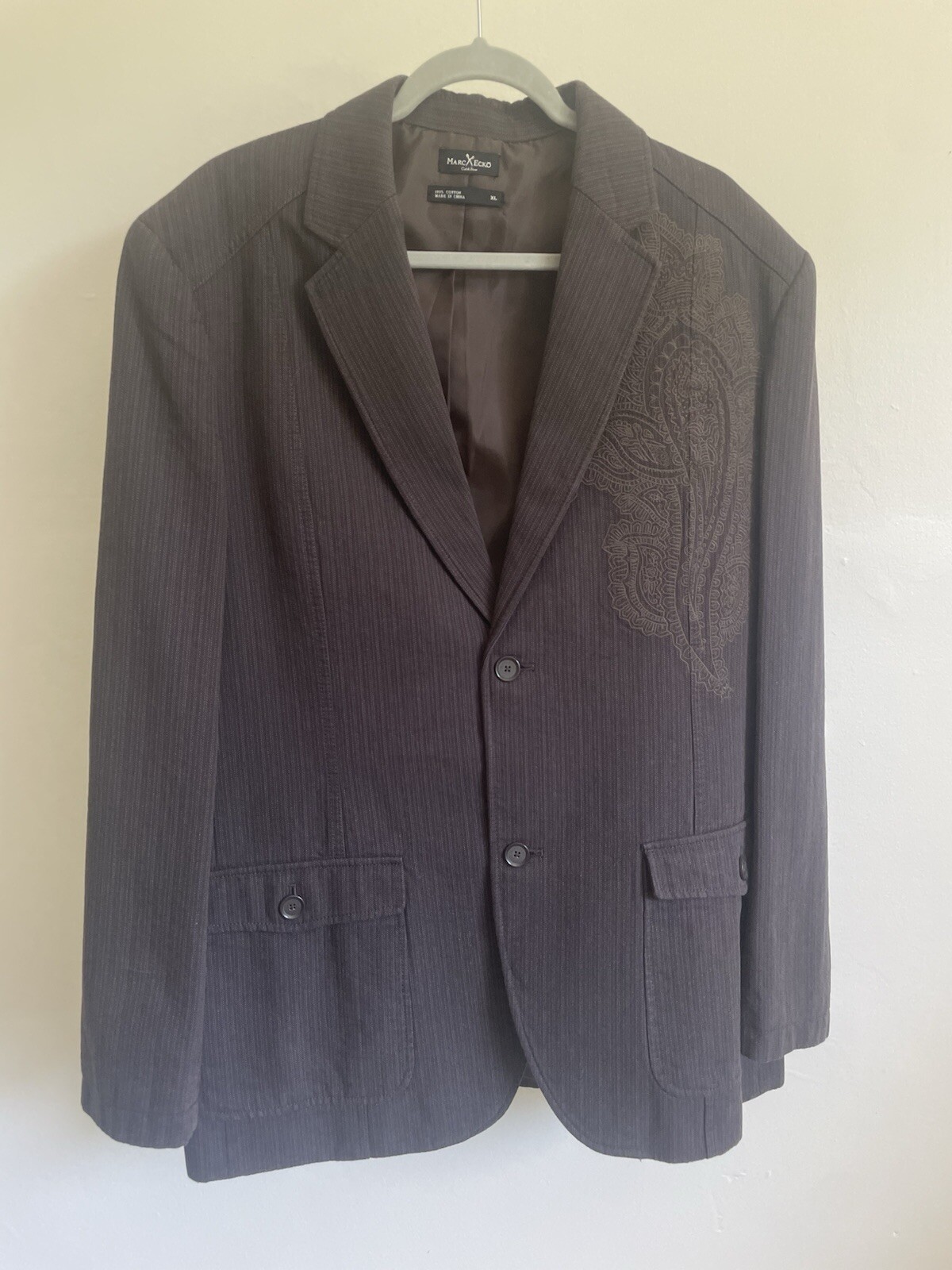 Marc Ecko Cut & Sew Mens Blazer Sport Coat XL Brown Pinstripe Embroidered NOS