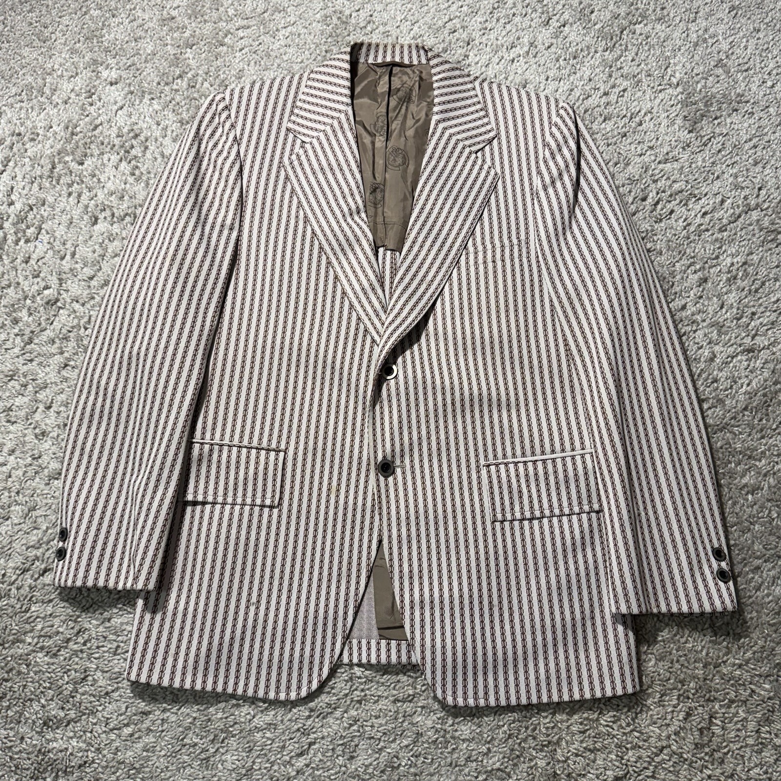 True Vintage Brown White Striped Rockabilly Blazer Mens 42 New Mexico Marx Made