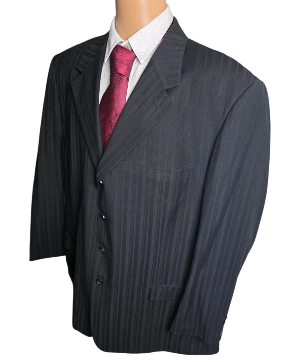 Mario Rossi Black Pinstripe 2 Piece Suit 4 Button Men 52L 44×32 Sharp Old Money