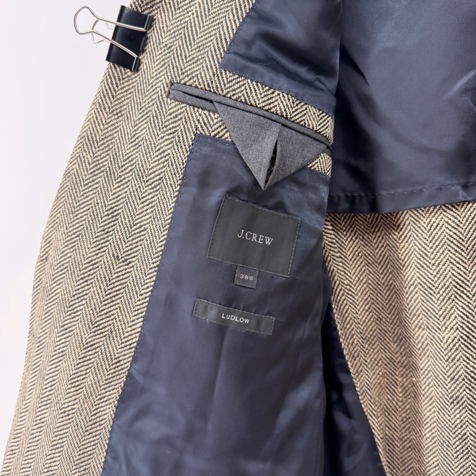 J.Crew Ludlow Blazer Mens 38S Tan Herringbone Italian Linen Sport Coat