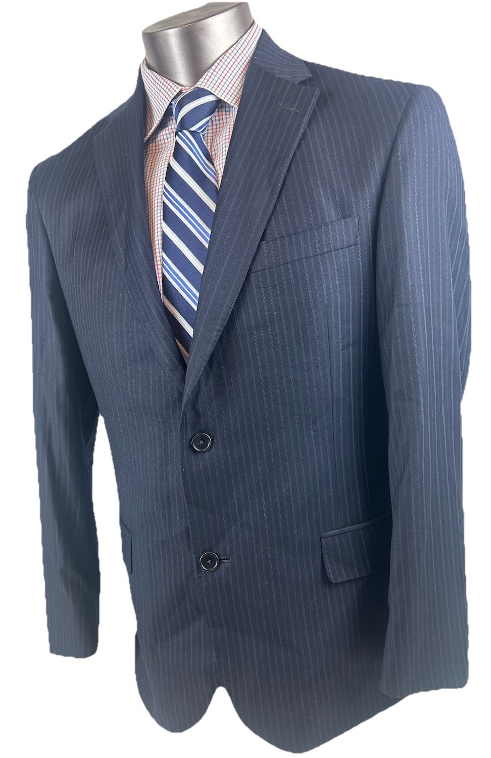 Hart Schaffner Sport Coat Mens Size 40.R Suit Blazer Navy Blue stripes Slim Cut