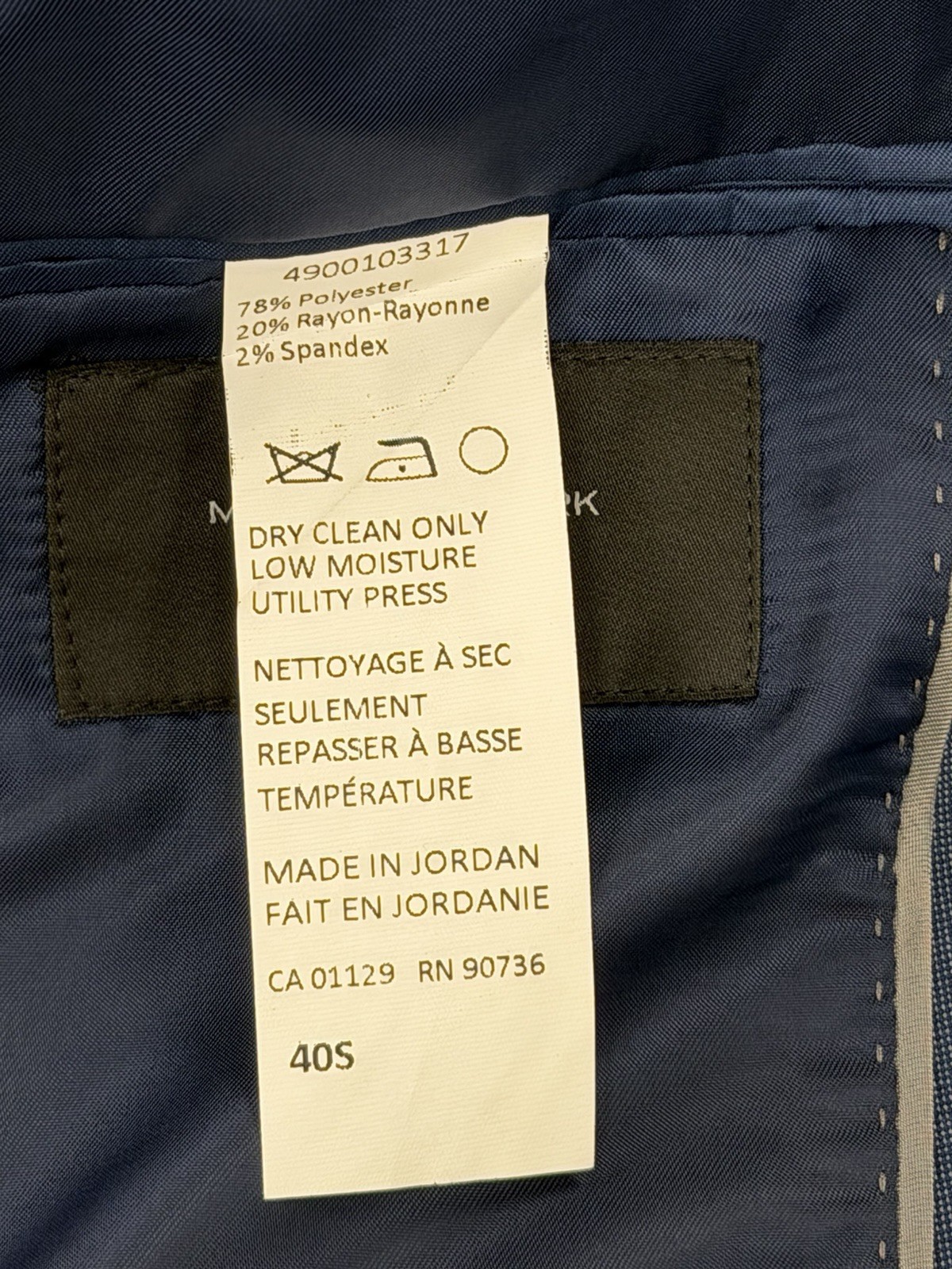 Marc NY Men’s Dark Blue Suit 40S 35X28 $498 Two Button Modern