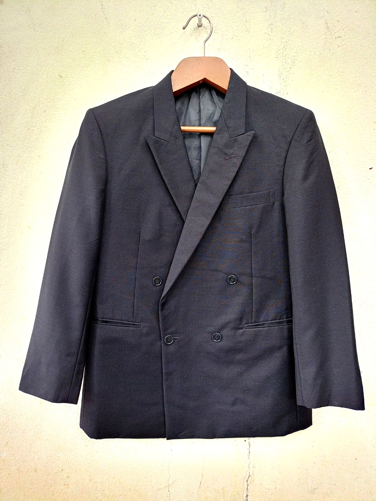 Vintage Balmain Paris Wool Blazer 42R Double Breasted Navy Made in Japan Men