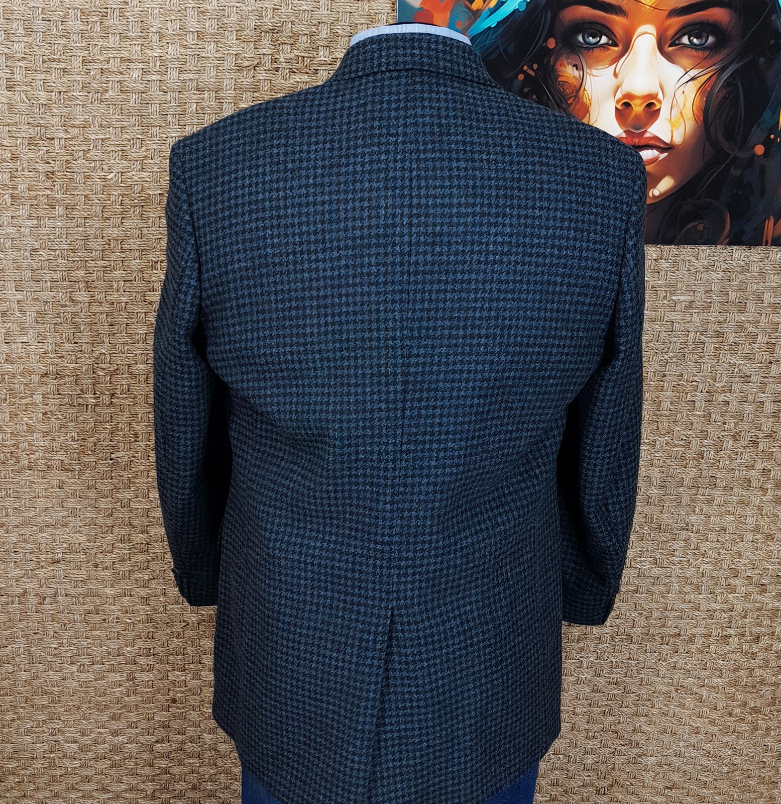 Land’s End Men’s 42 L Tweed Fall & Winter Sport Coat Blue and Black Houndstooth